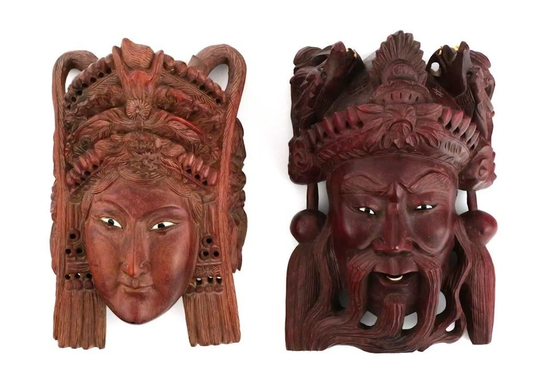 (2) Chinese Carved Wood Figural Wall Plaques