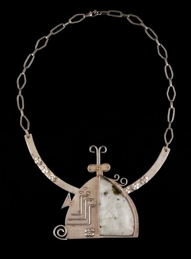 Silver and Jadeite Abstract Modernist Necklace