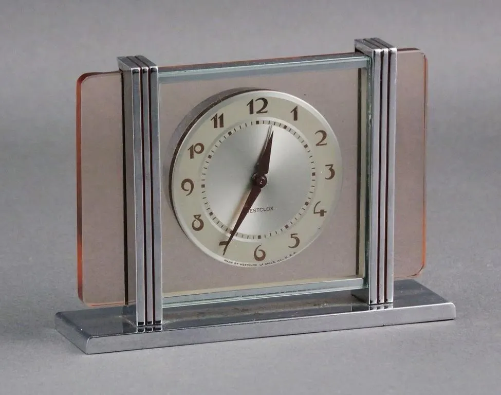 Vtg Westclox Art Deco Glass Chrome Alarm Clock