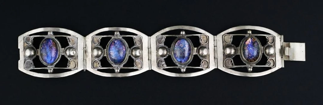 Mexican Sterling Dichroic Glass Panel Bracelet