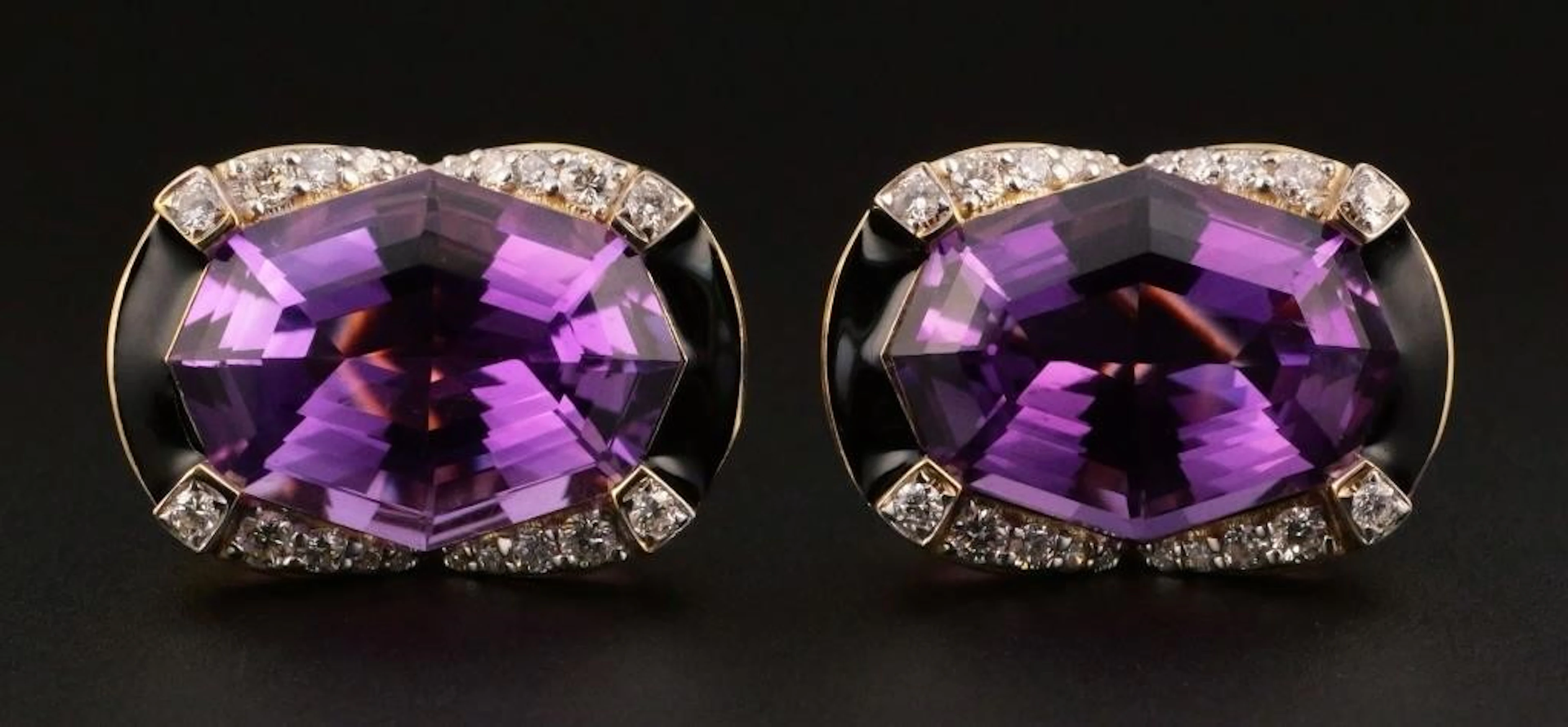 14K Gold Amethyst and Diamond Earrings