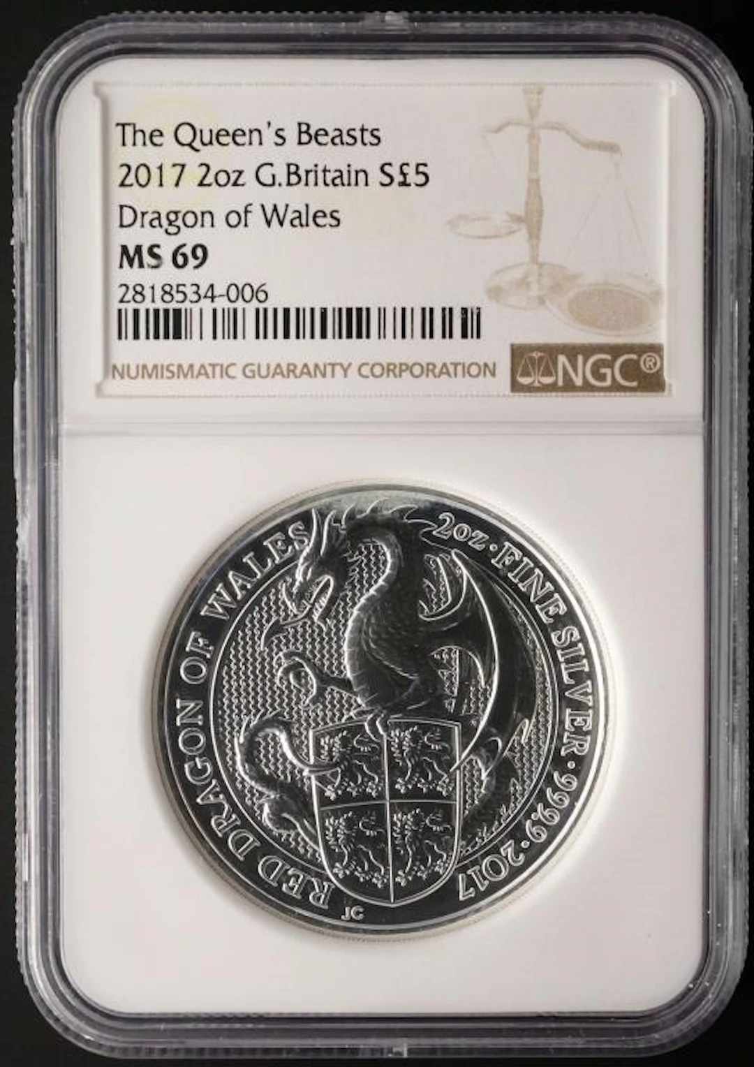 2017 Queen's Beasts Dragon 2oz Silver NGC MS69