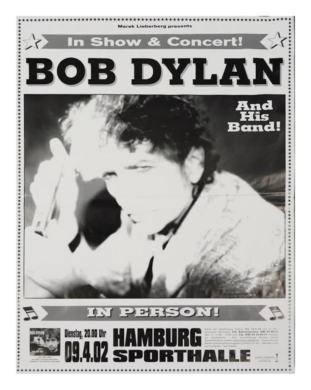 Original Bob Dylan 2002 Hamburg Concert Poster