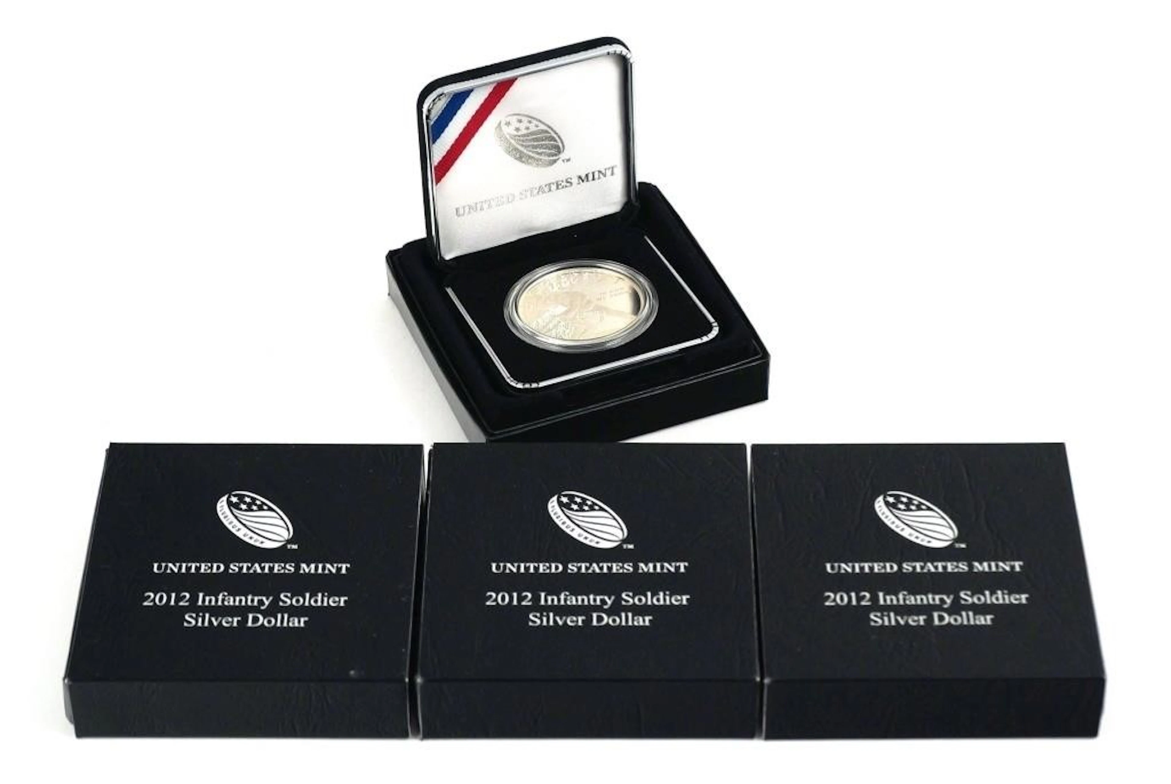 (4) 2012-W Infantry Soldier Proof Silver Dollars