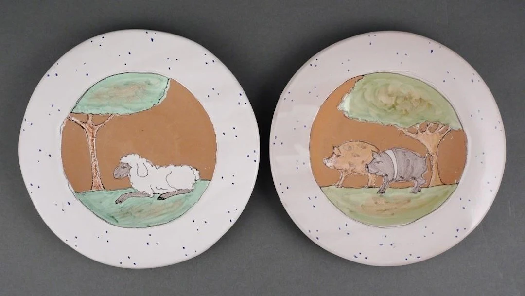 Vtg Ethan Allen Italy Folk Art Pottery Plates