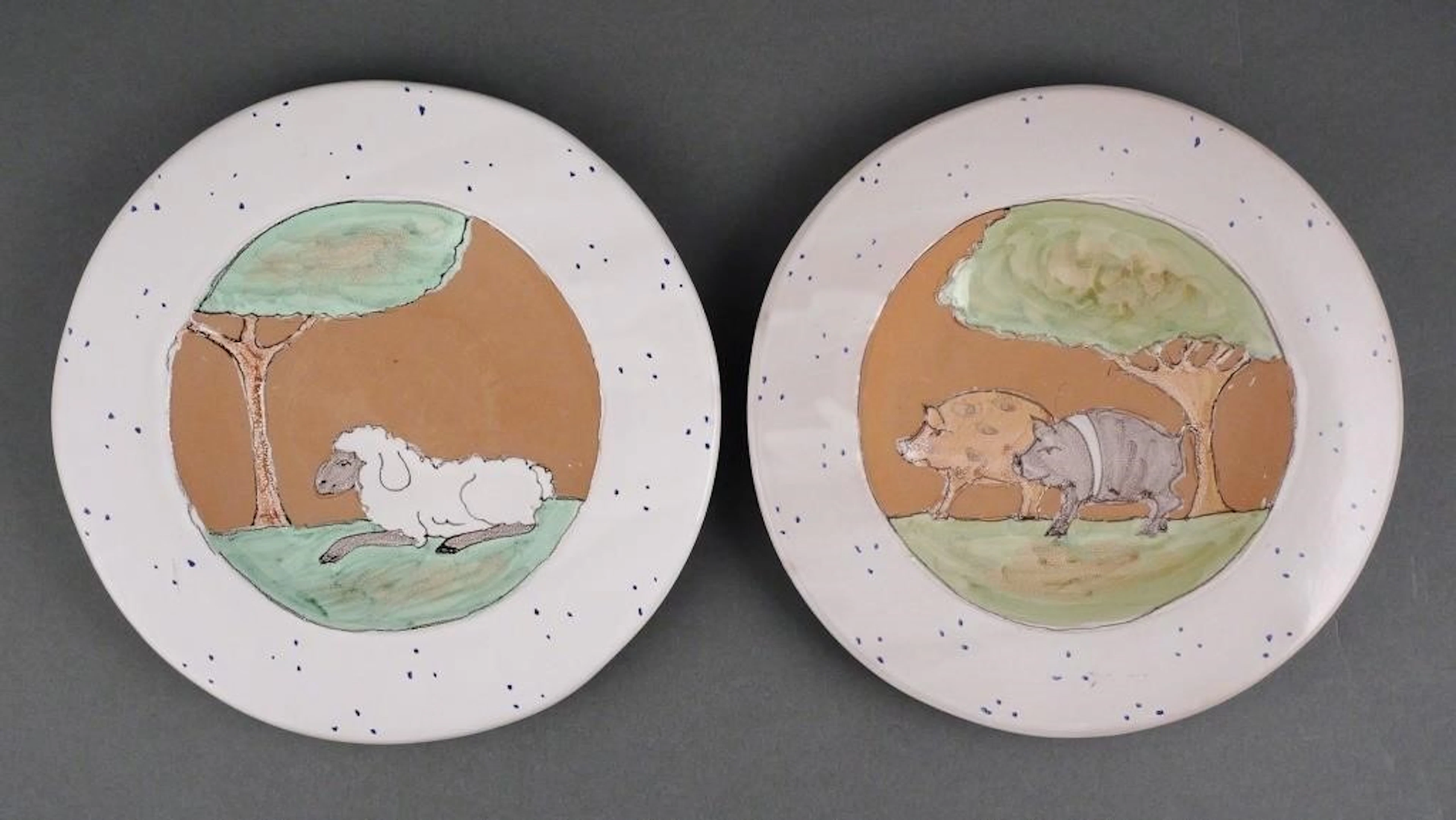 Vtg Ethan Allen Italy Folk Art Pottery Plates