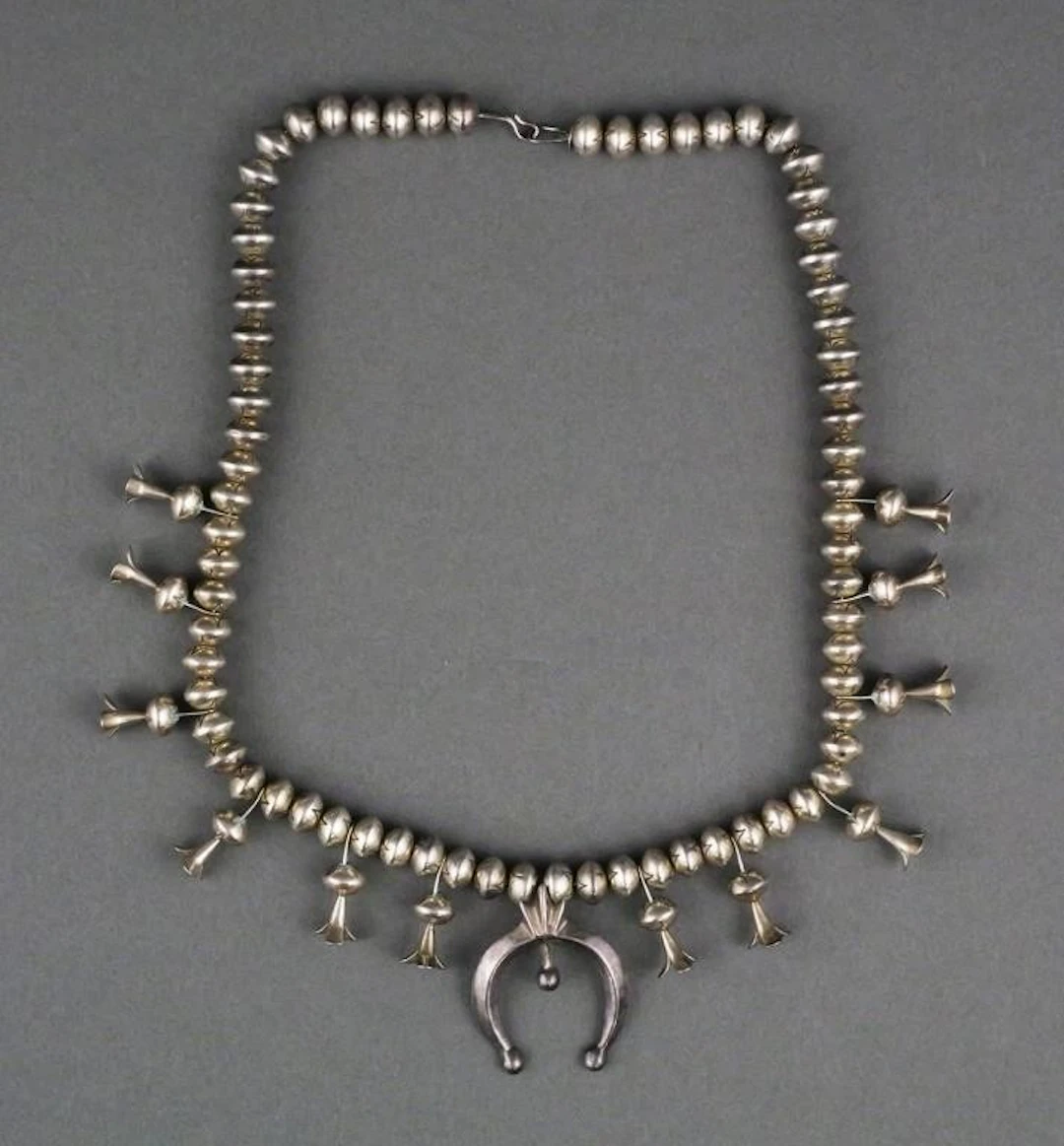 Vintage Navajo Silver Squash Blossom Necklace