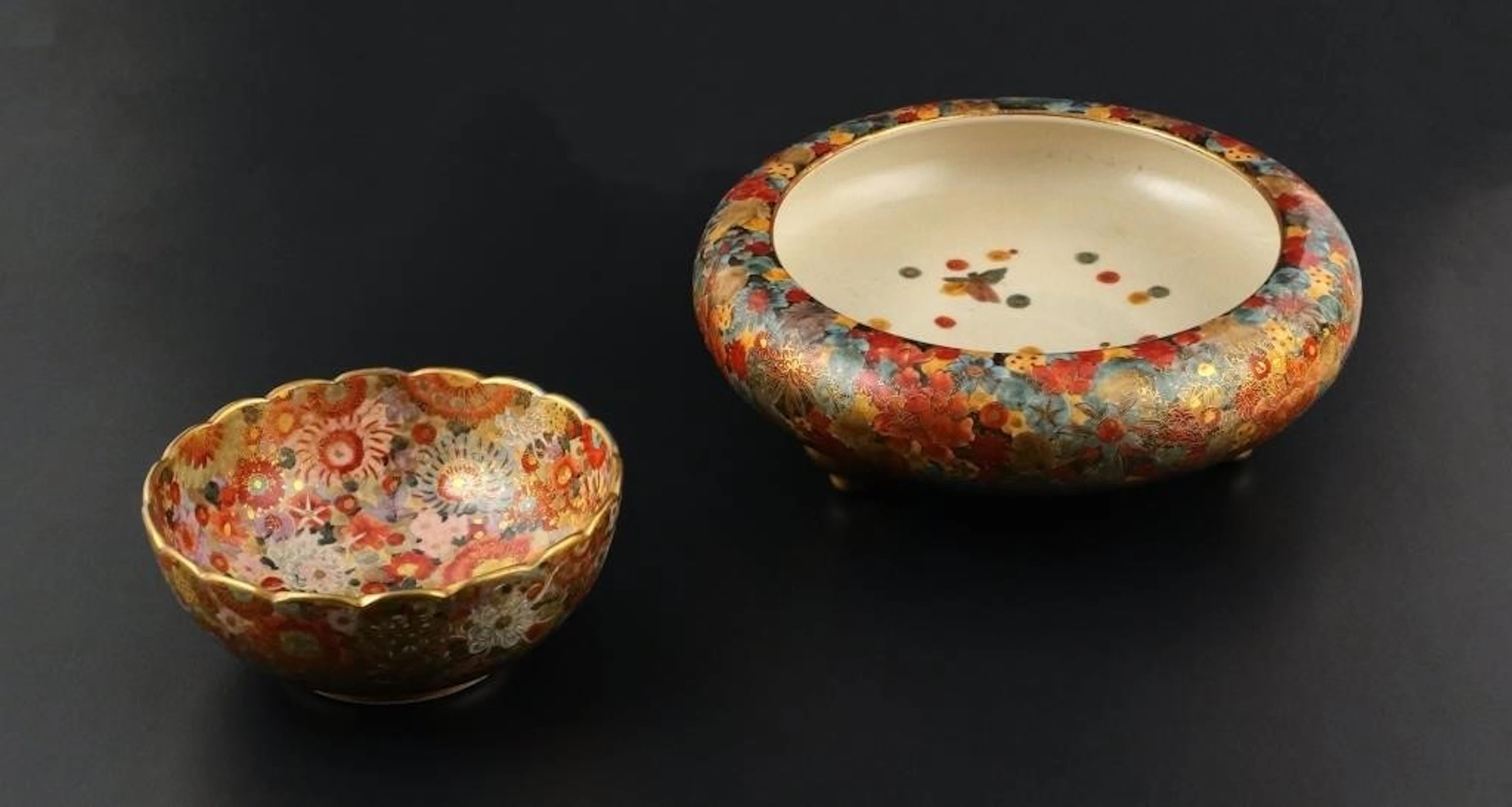(2) Meiji Satsuma Porcelain Bowls Shimazu Signed