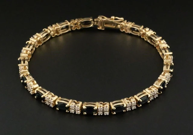 14K Gold Sapphire & Diamond Bracelet, 14.4g
