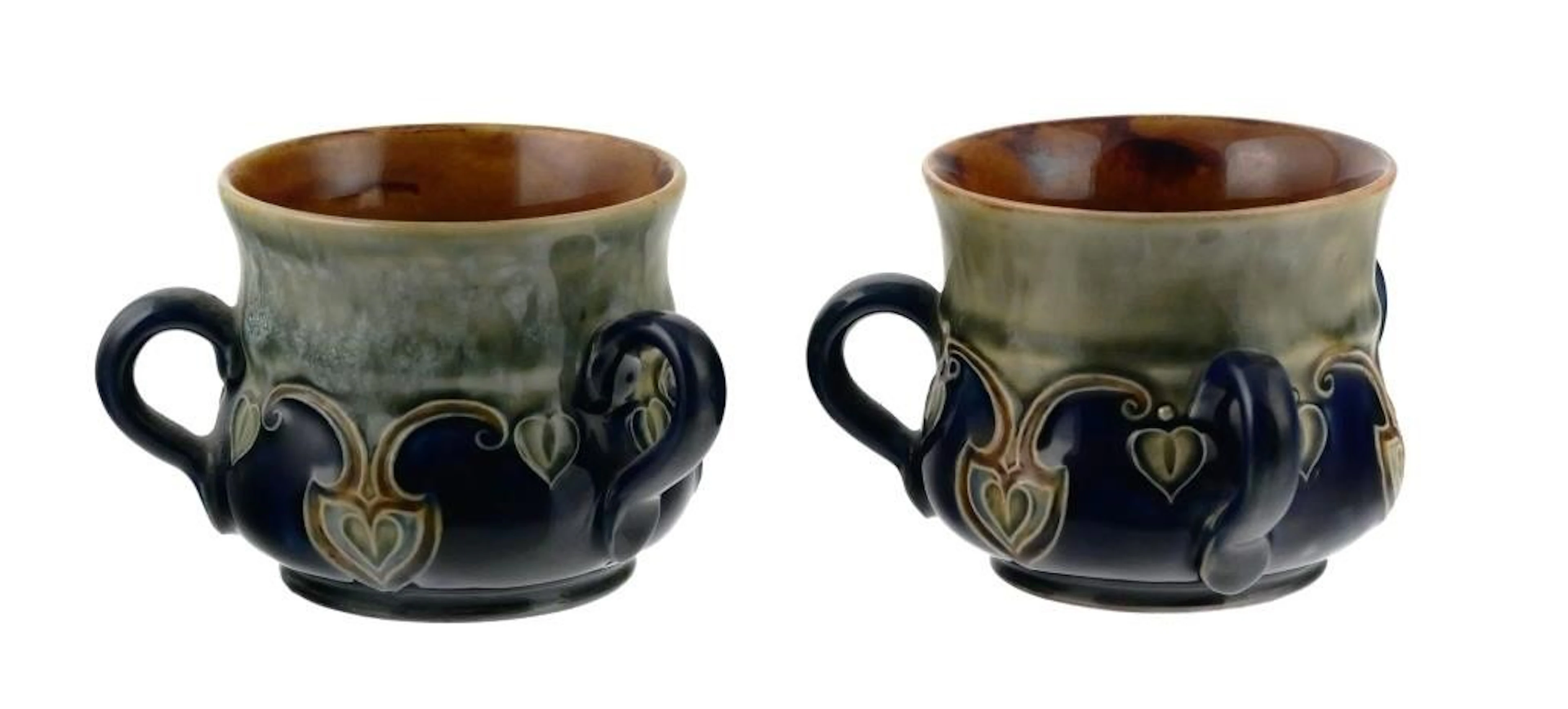 Pair Royal Doulton Maud Bowden 3 Handle Mugs