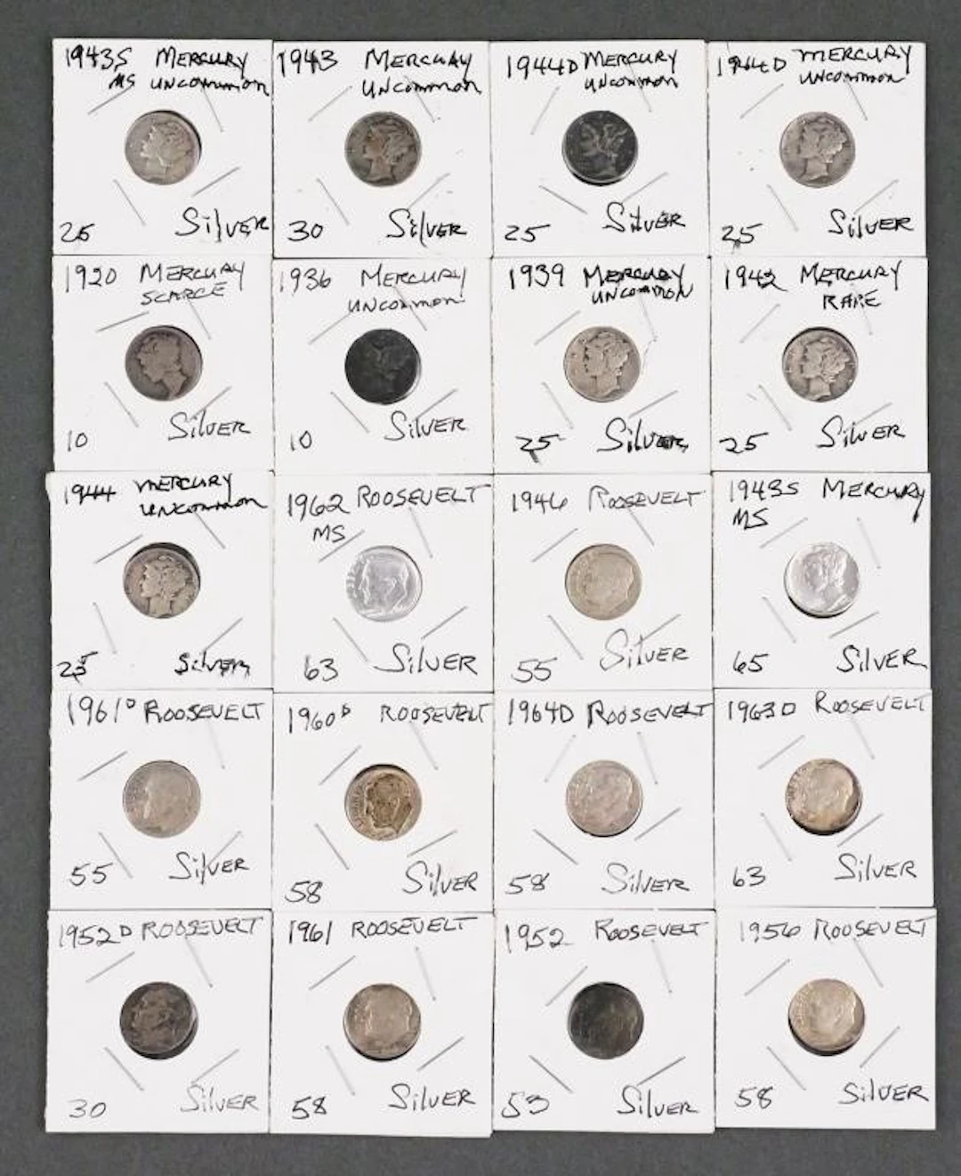 (20) Vtg US Silver Roosevelt and Mercury Dimes