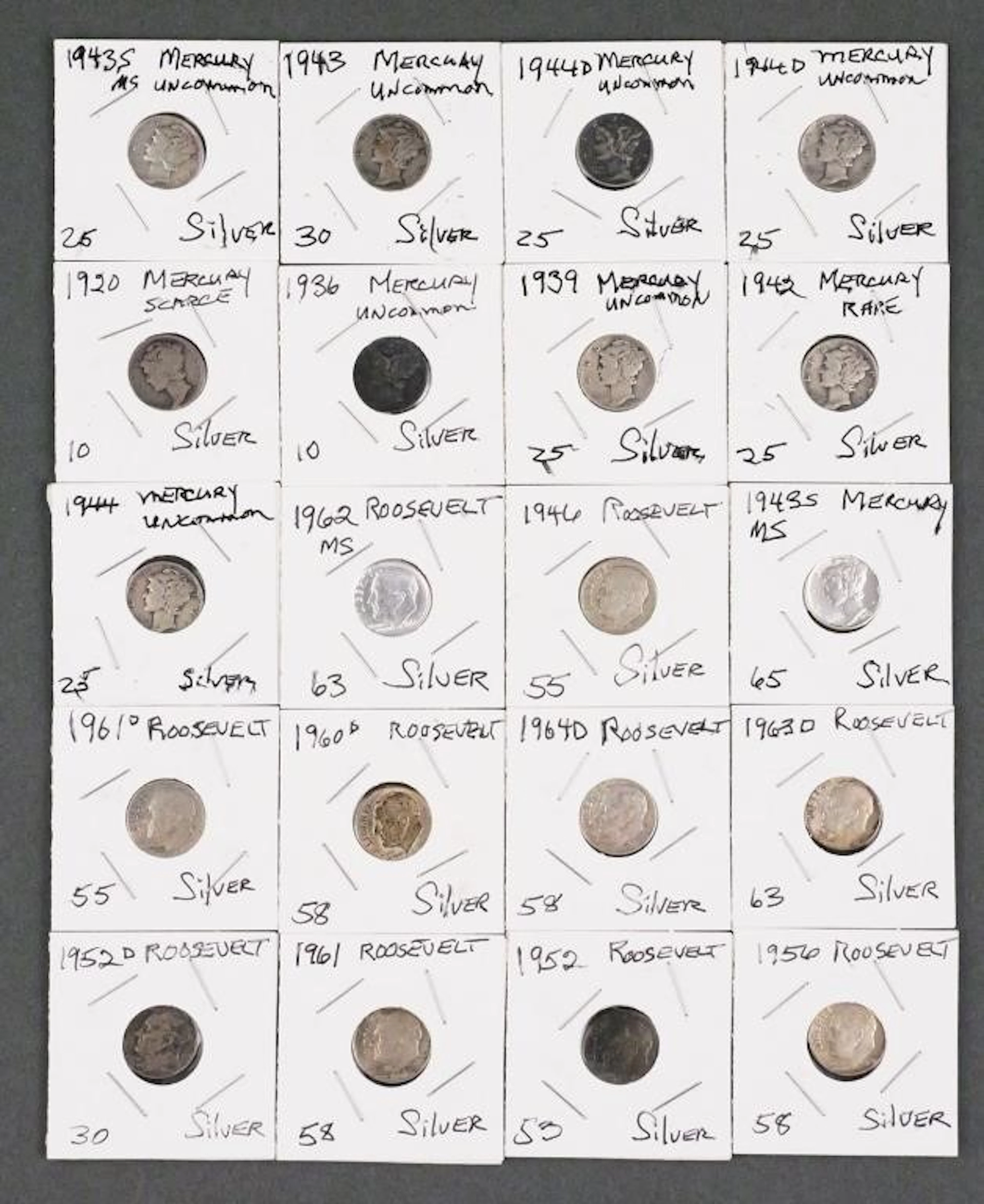 (20) Vtg US Silver Roosevelt and Mercury Dimes