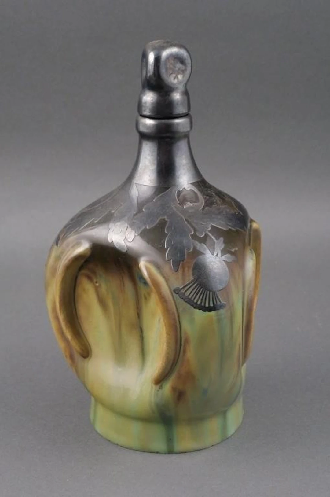 Fulper Art Nouveau Silver Overlay Decanter