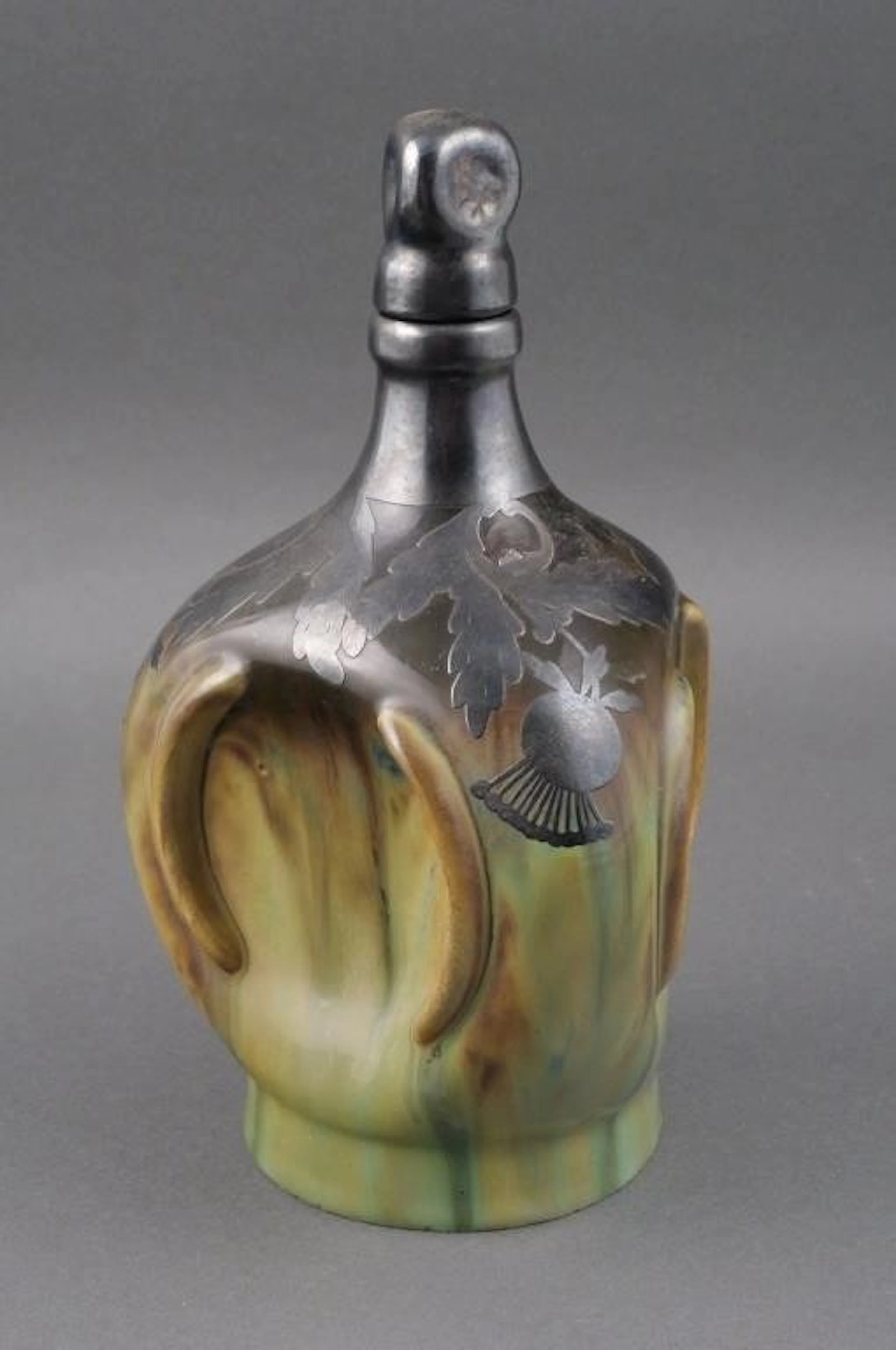 Fulper Art Nouveau Silver Overlay Decanter