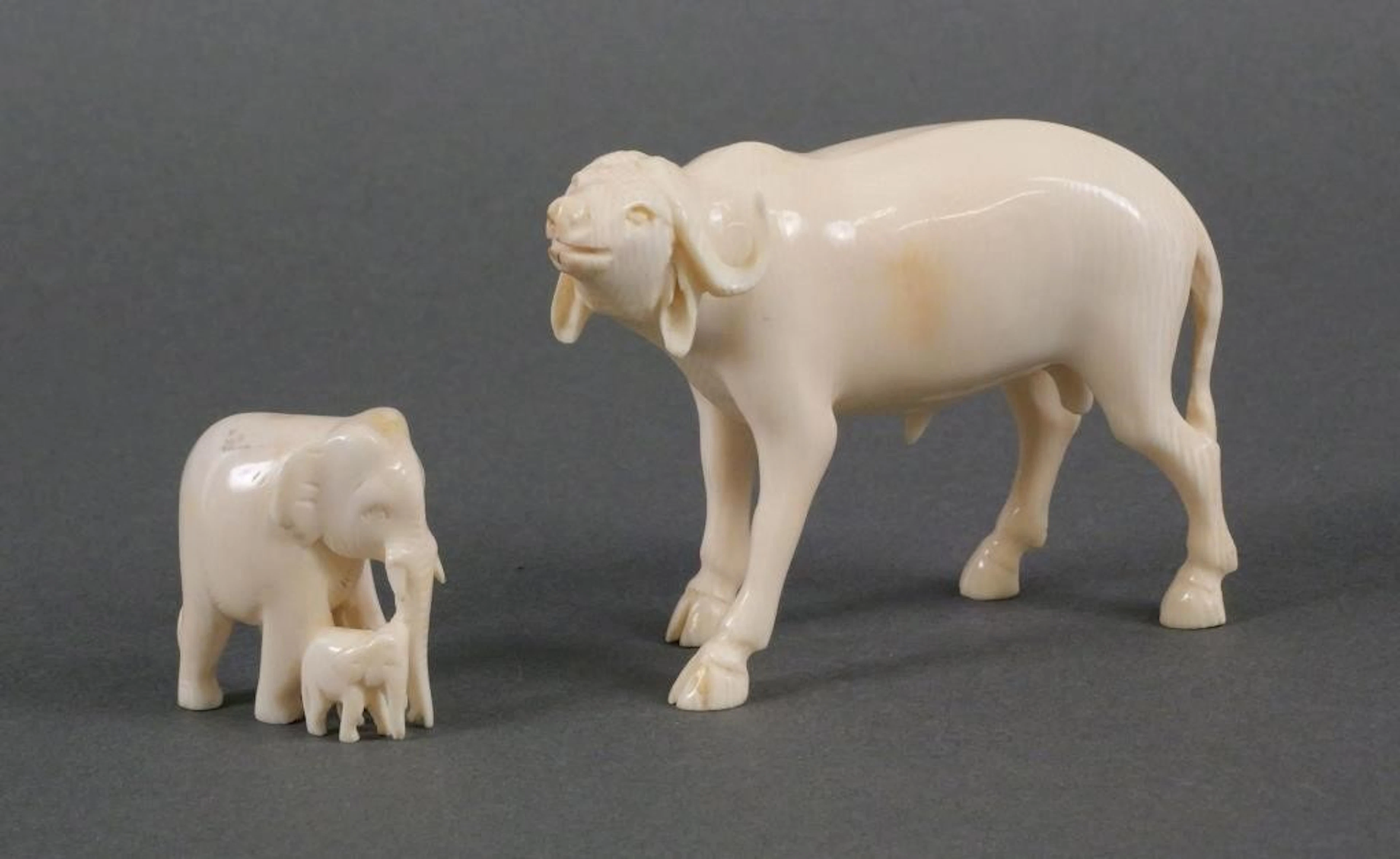 (2) Ivory and Bone Carved Animals