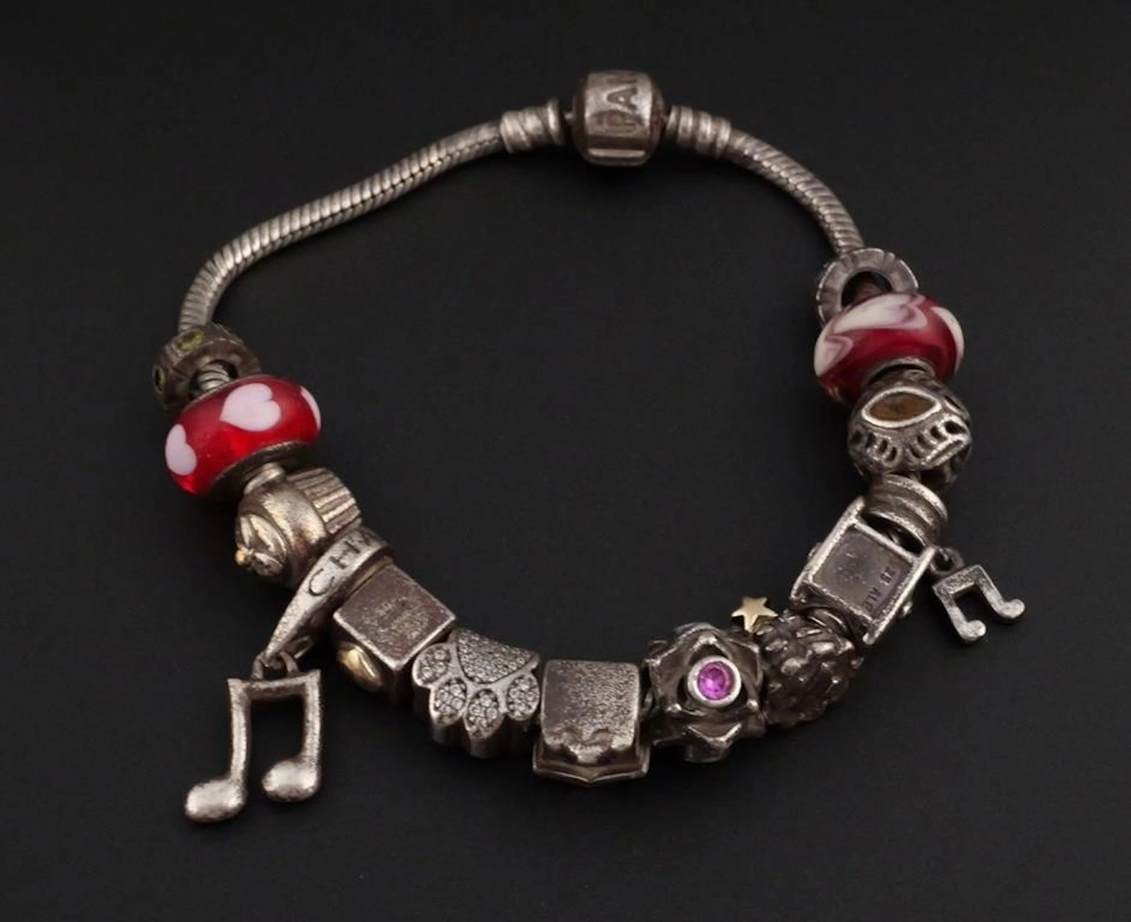 Sterling Silver Pandora Bracelet With Extra Charms