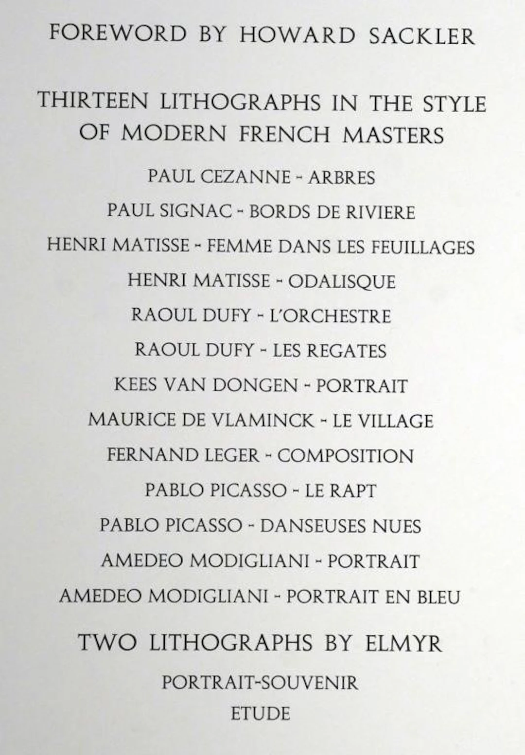 SET ELMYR LITHOGRAPH HOMMAGE SERIES