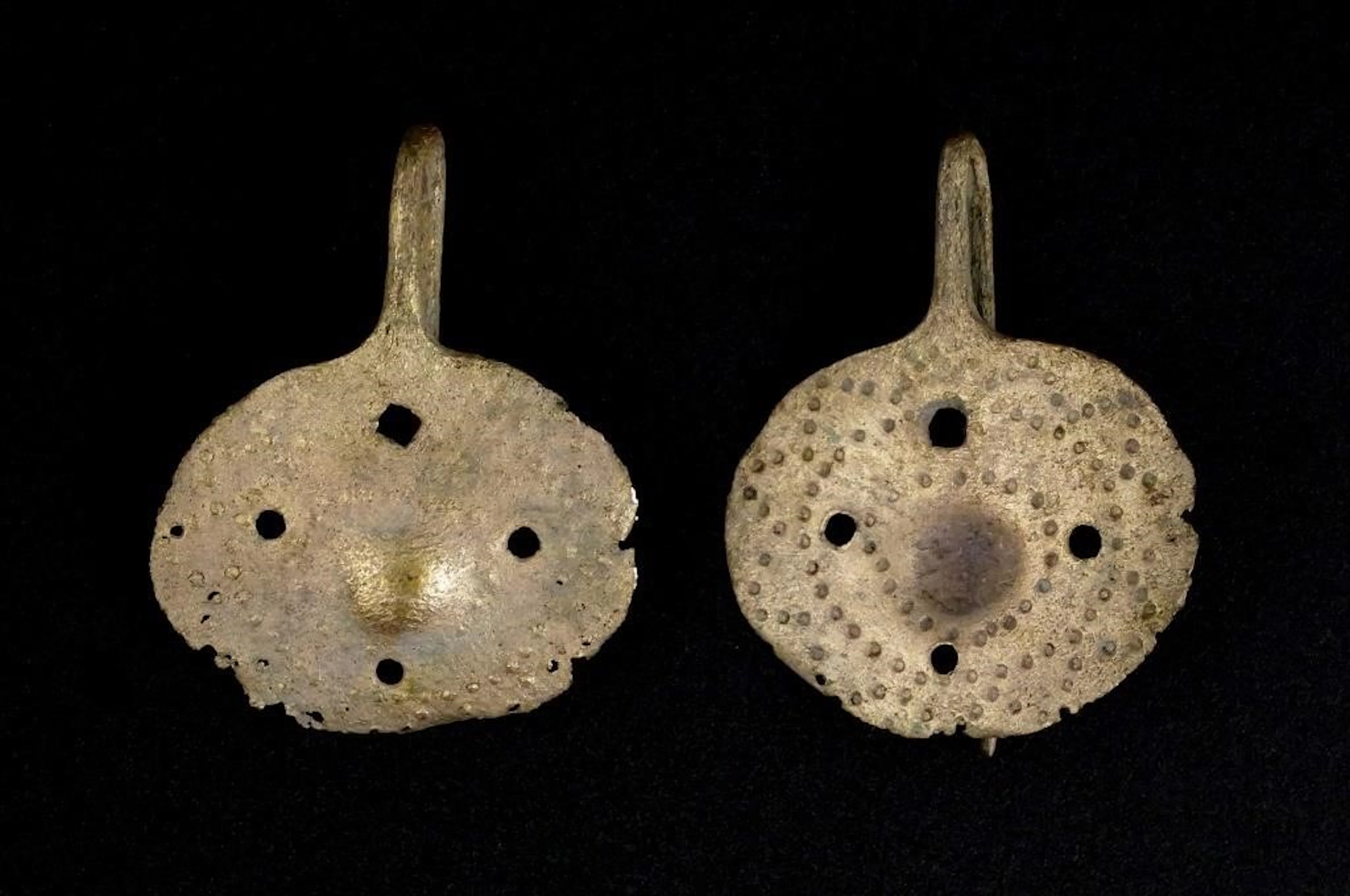 Pair of Pre-Columbian Tumbaga Gold Earrings