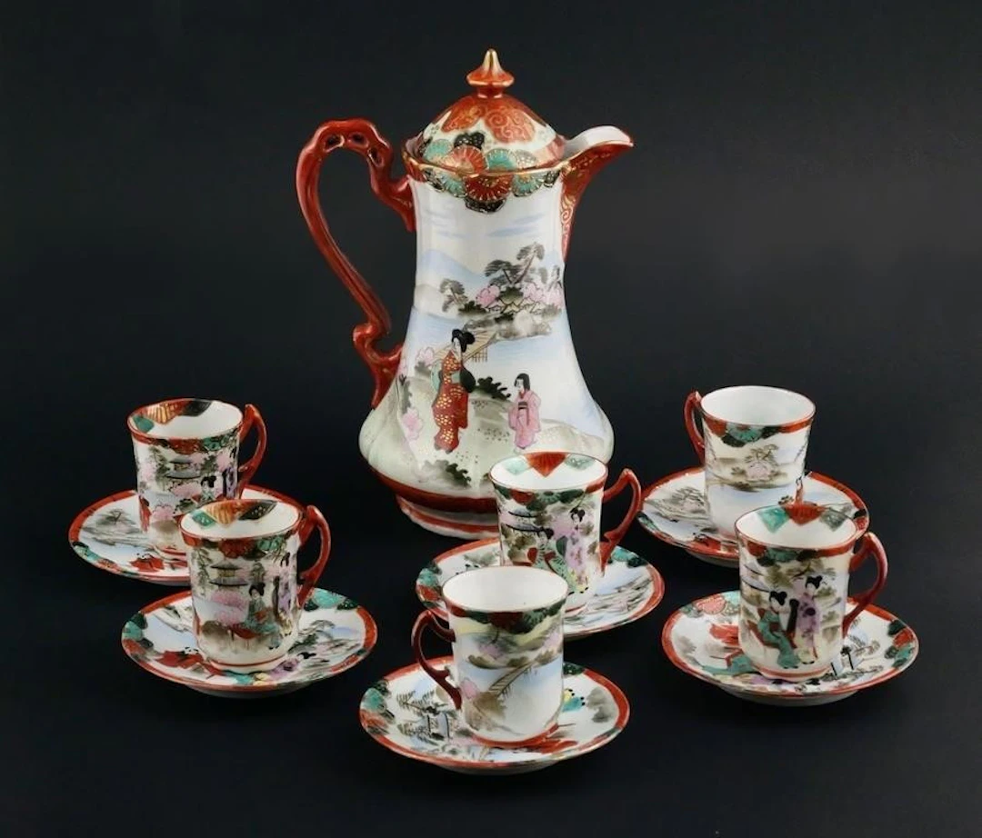 Antique Japanese Kutani Chocolate Coffee Tea Set