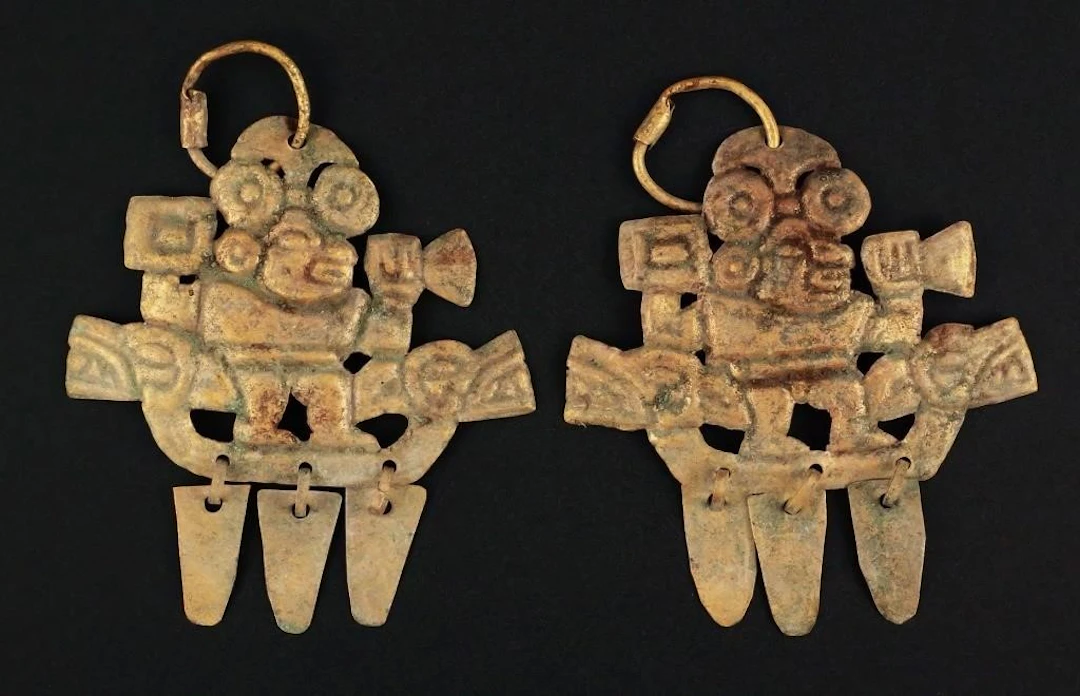 Pre-Columbian Tumbaga Gold Shaman Earrings