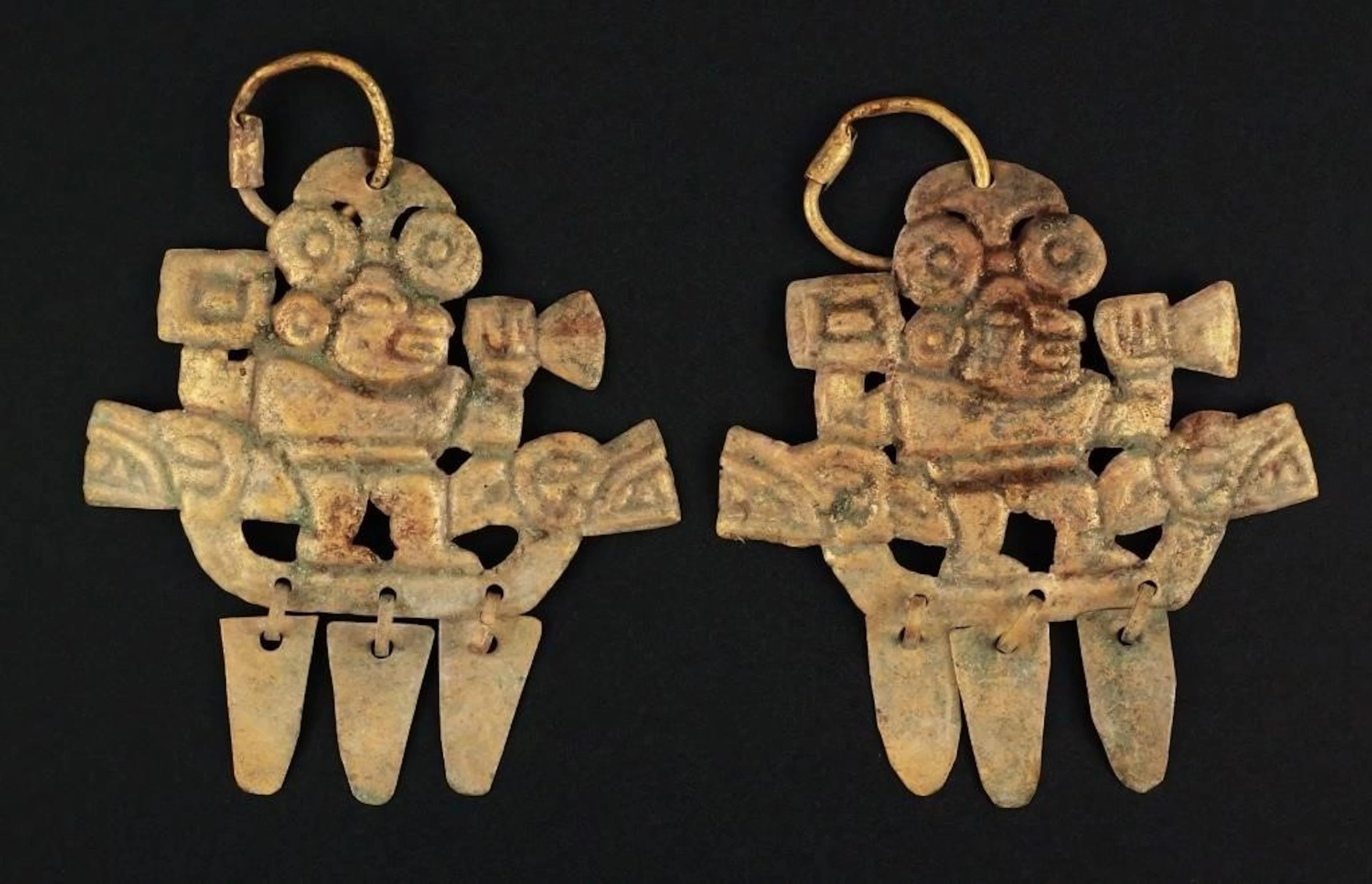Pre-Columbian Tumbaga Gold Shaman Earrings