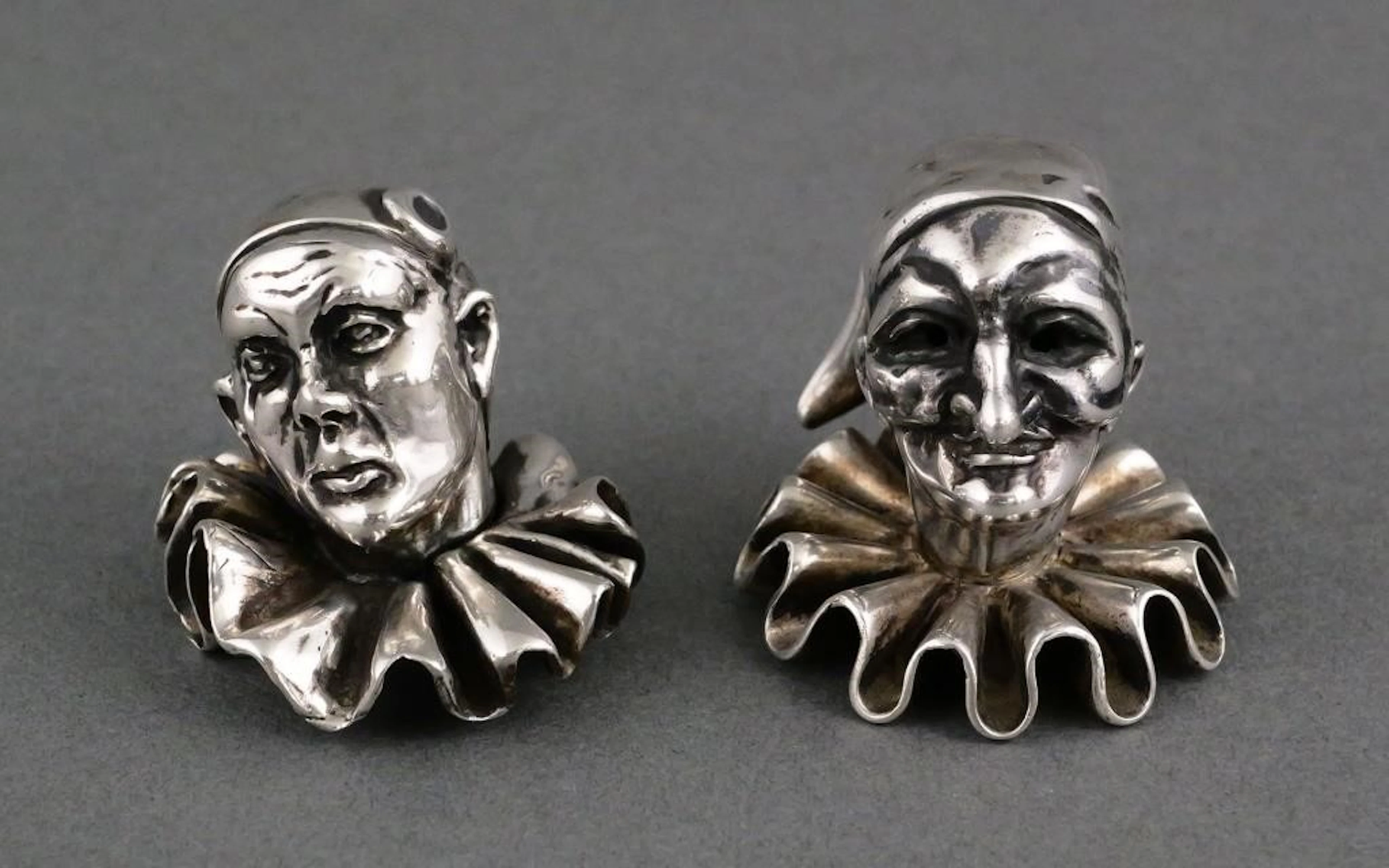 Sterling Pierrot and Harlequin Jester Figures