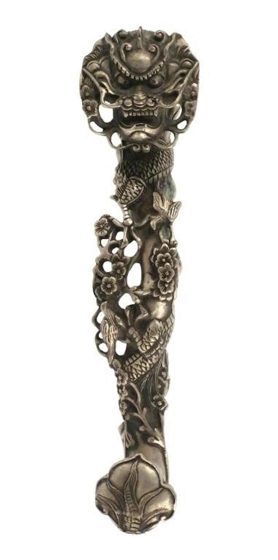 Chinese Pewter Washed Bronze Ruyi Scepter