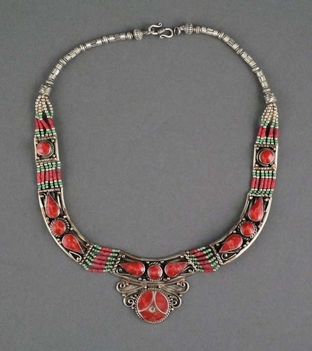 Tibetan Silver Coral Turquoise Necklace