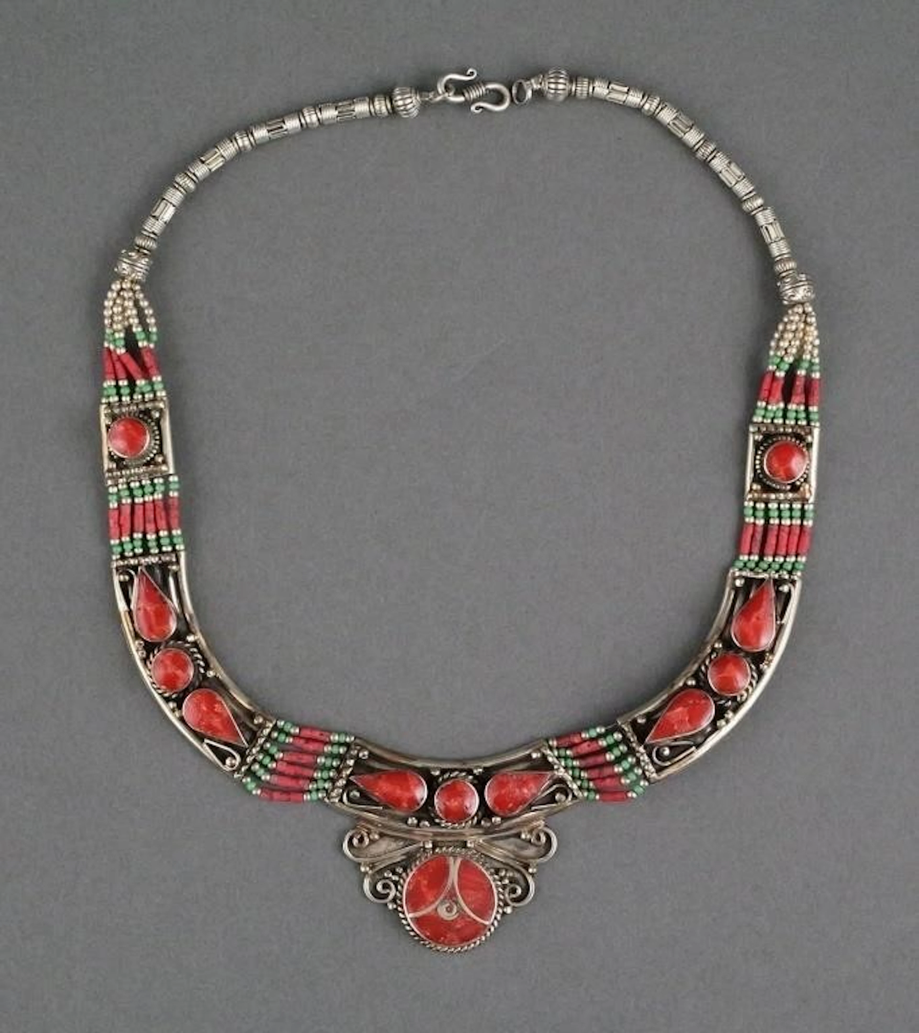 Tibetan Silver Coral Turquoise Necklace
