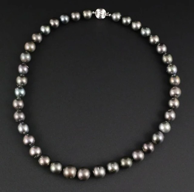 20" Cultured Black Tahitian Pearl Necklace 14K