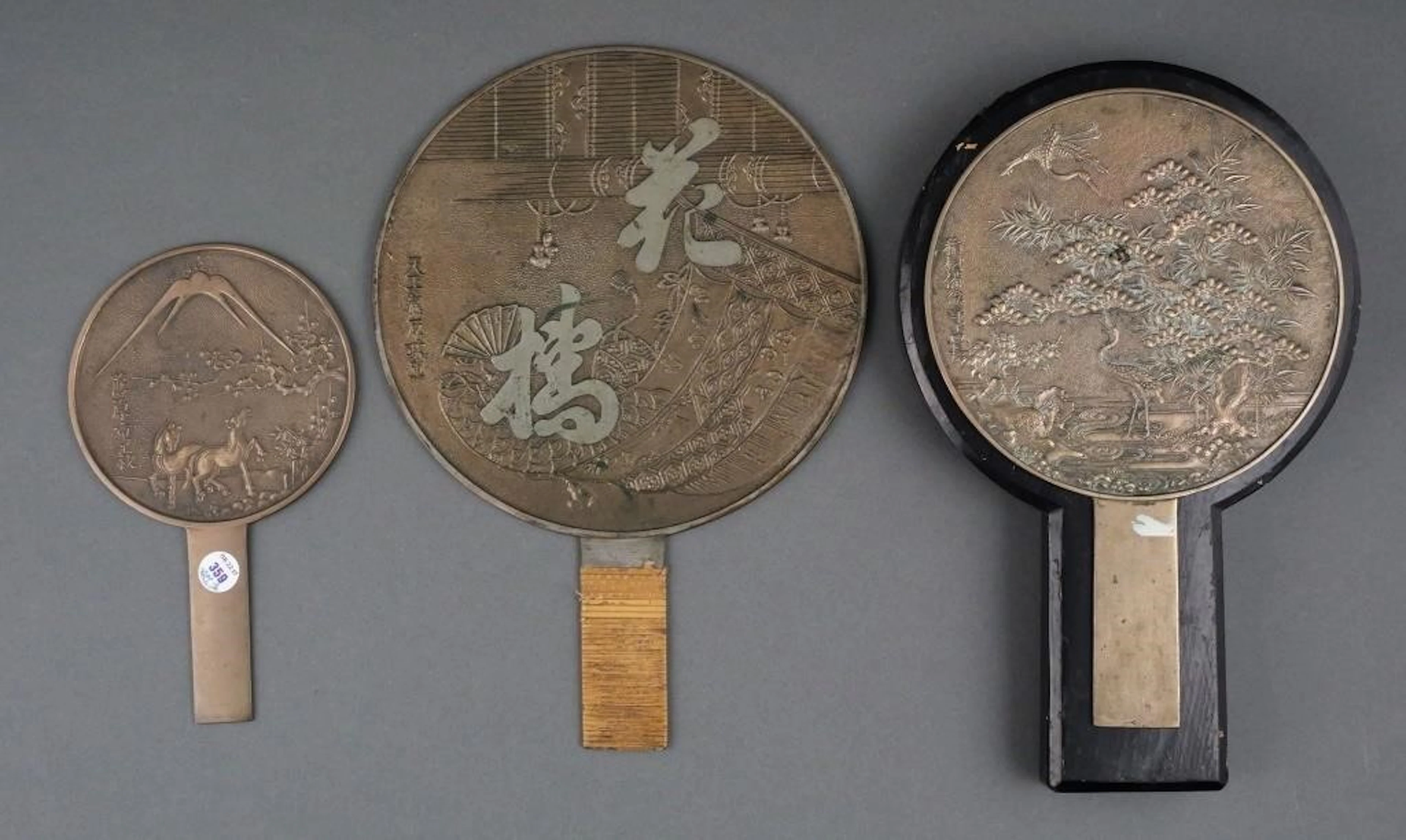 (3) Japanese Bronze Hand Mirrors