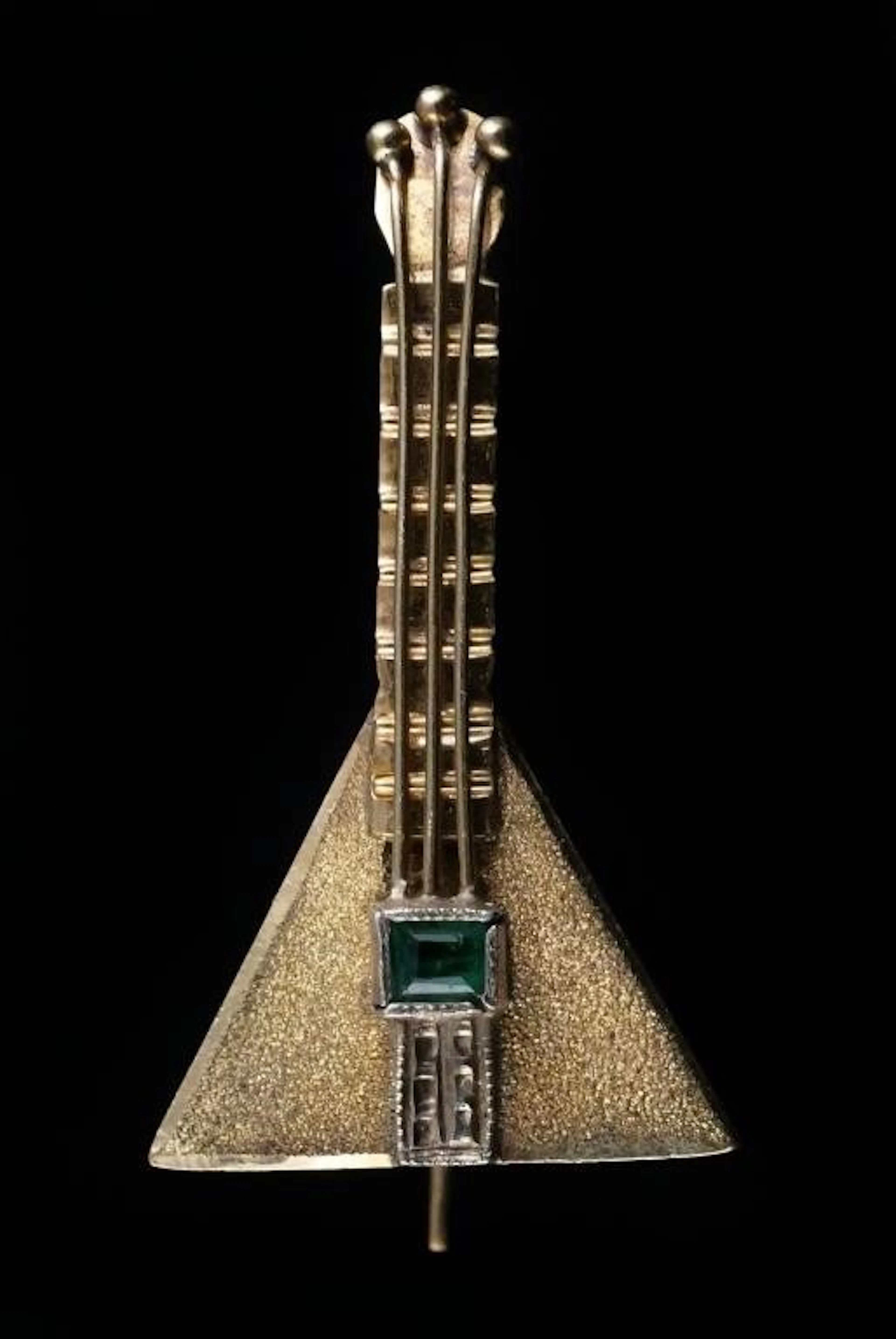 18KT Gold and Emerald Balalaika Brooch Pin