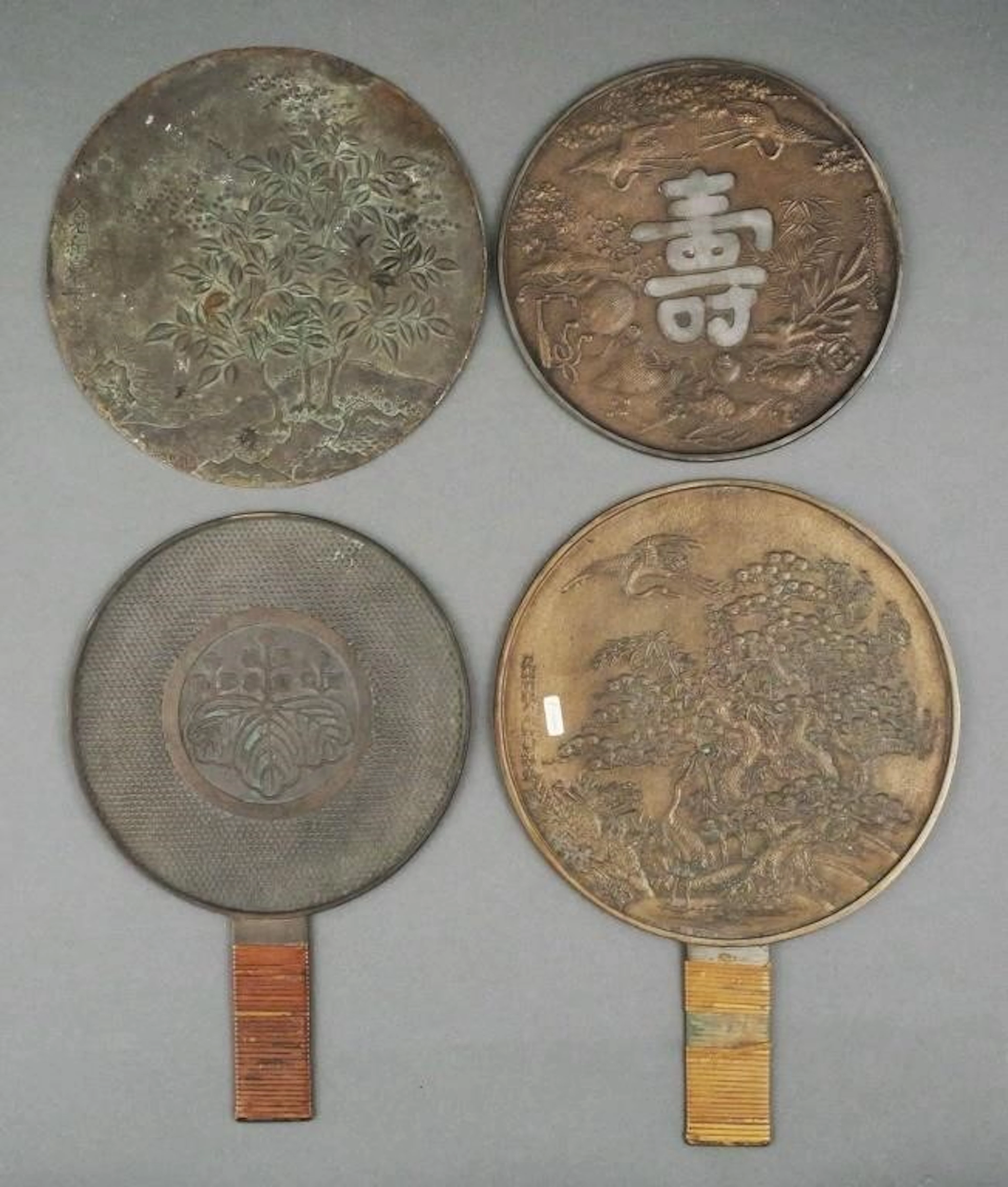 (4) Japanese Bronze Hand Mirrors