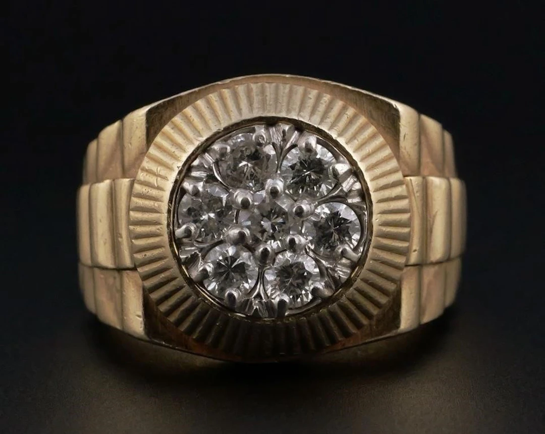 14K Yellow Gold & Diamond Men's Ring, Rolex-Style