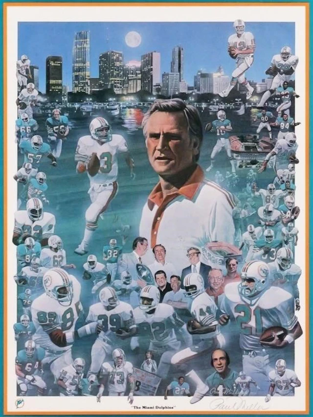 Paul Miller Signed Miami Dolphins Print 1986