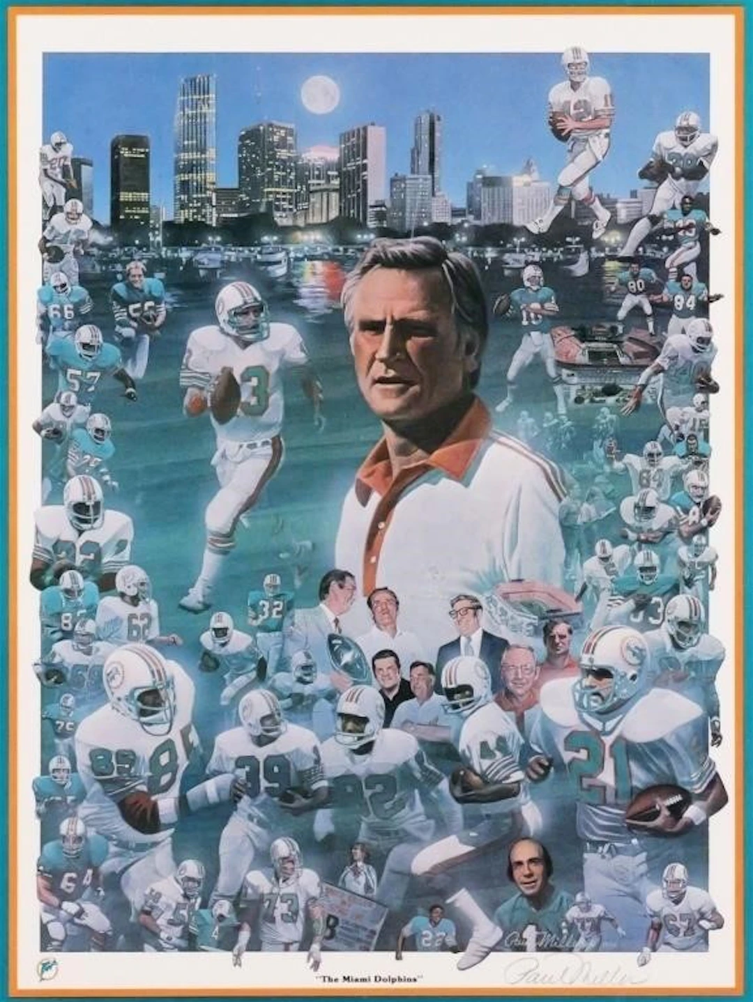 Paul Miller Signed Miami Dolphins Print 1986