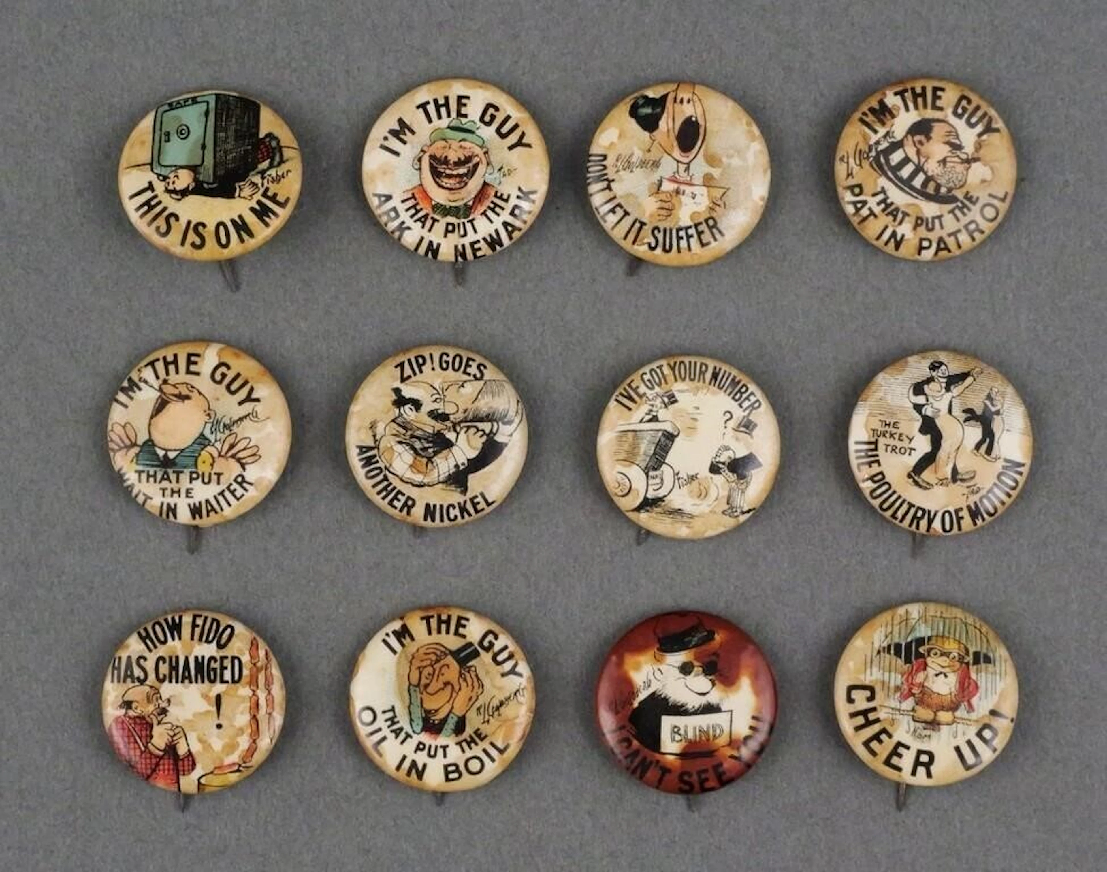 (12) Hassan Cigarettes Comic Pinback Buttons