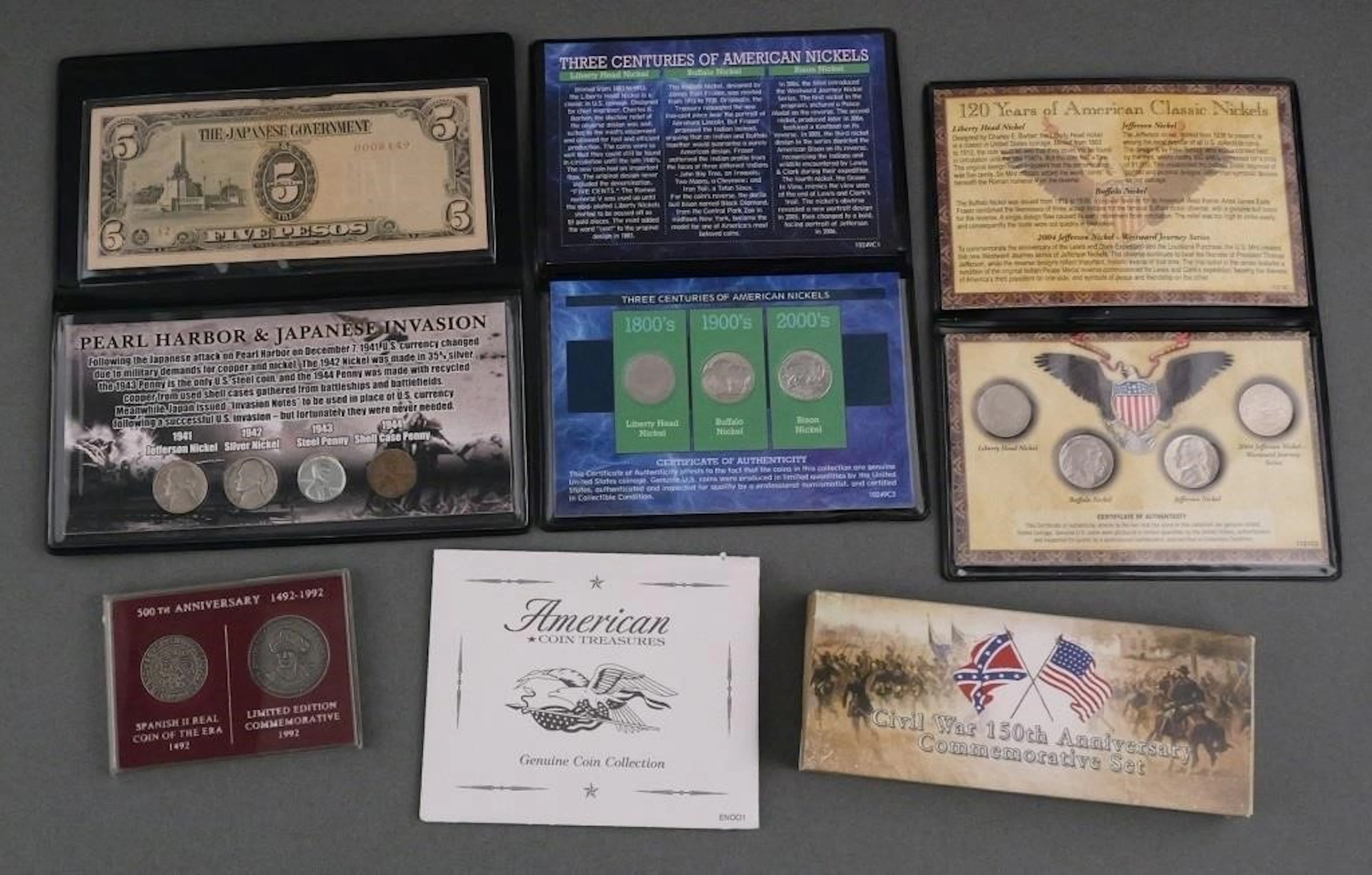 (6) US Coin, Currency & Civil War Collector Sets