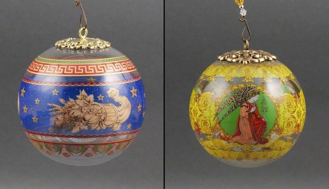 (2) Versace Rosenthal Glass Christmas Ornaments