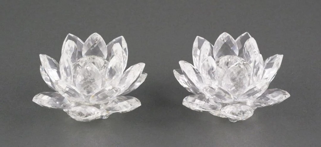 Pair Swarovski Lotus Flower Candlestick Holders