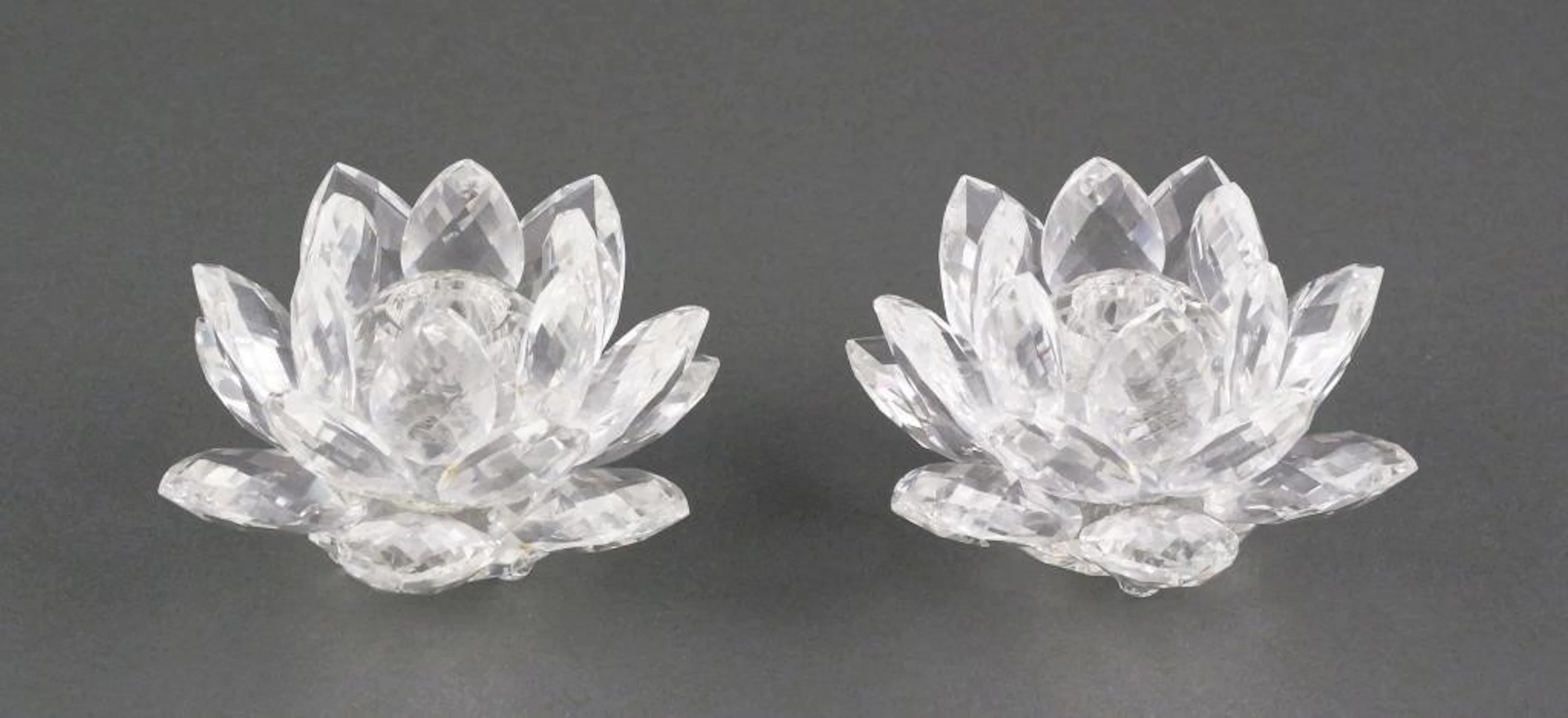Pair Swarovski Lotus Flower Candlestick Holders