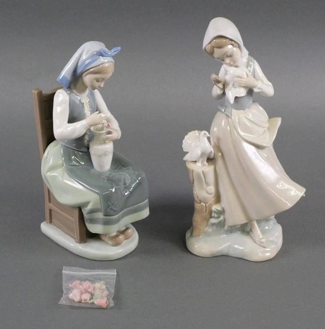 (2) Lladro Porcelain Girl Figurines 1418 4915