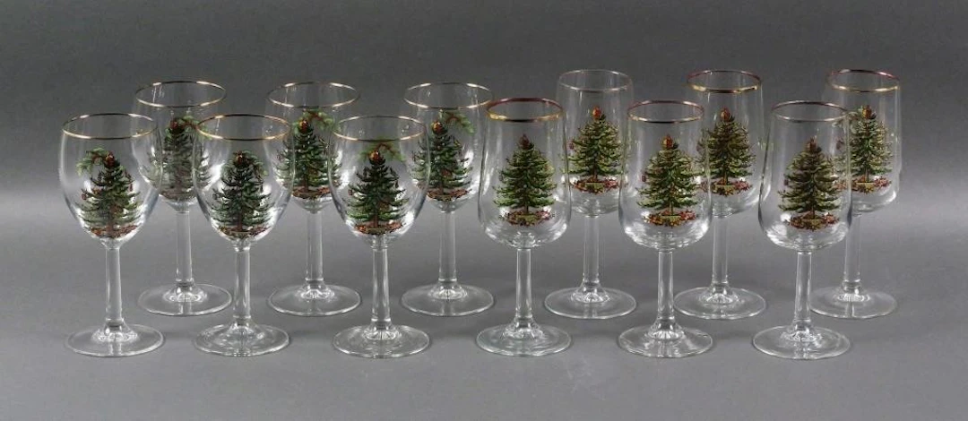 (12) Spode Christmas Tree Stem Glasses