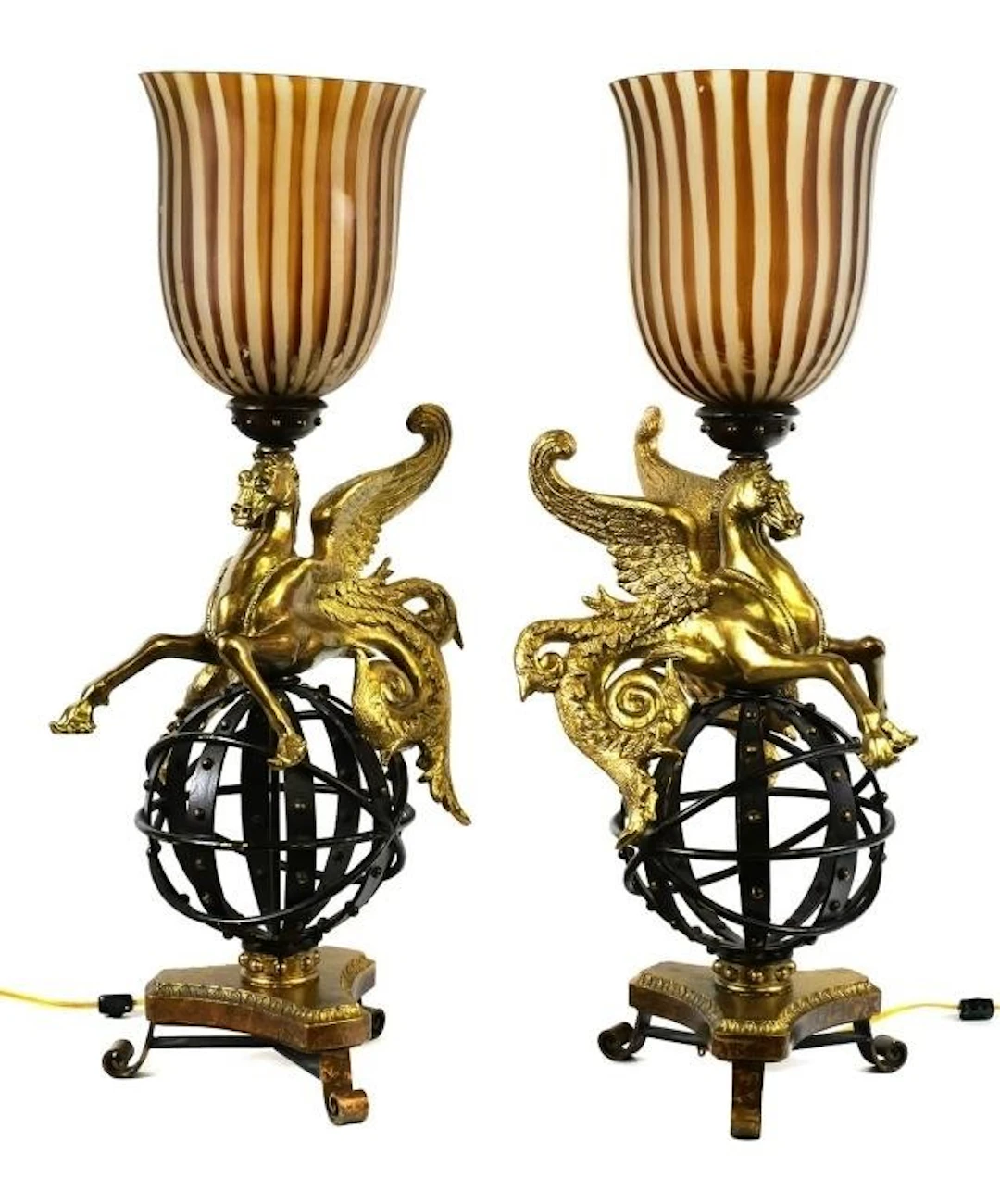 Pair of Lamps Pegasus Sculptures on Astrolabes