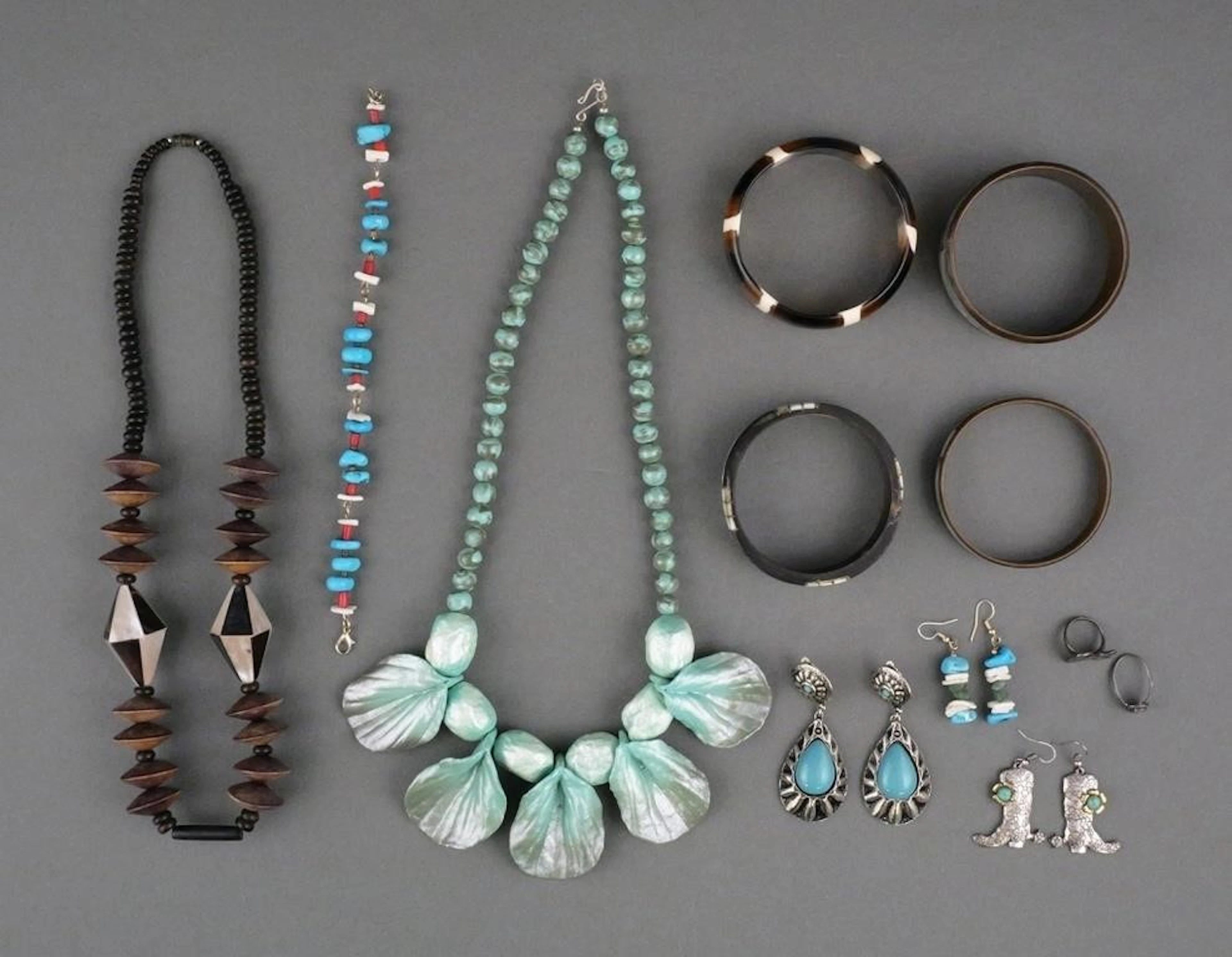 Vintage Boho Turquoise and Wooden Jewelry Lot
