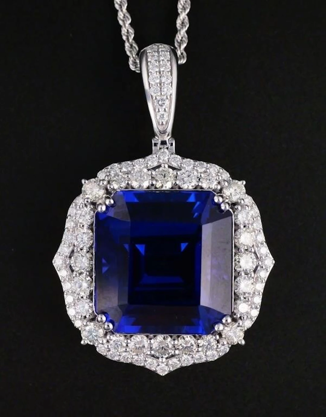 GIA 32.57ct Tanzanite Platinum Diamond Pendant