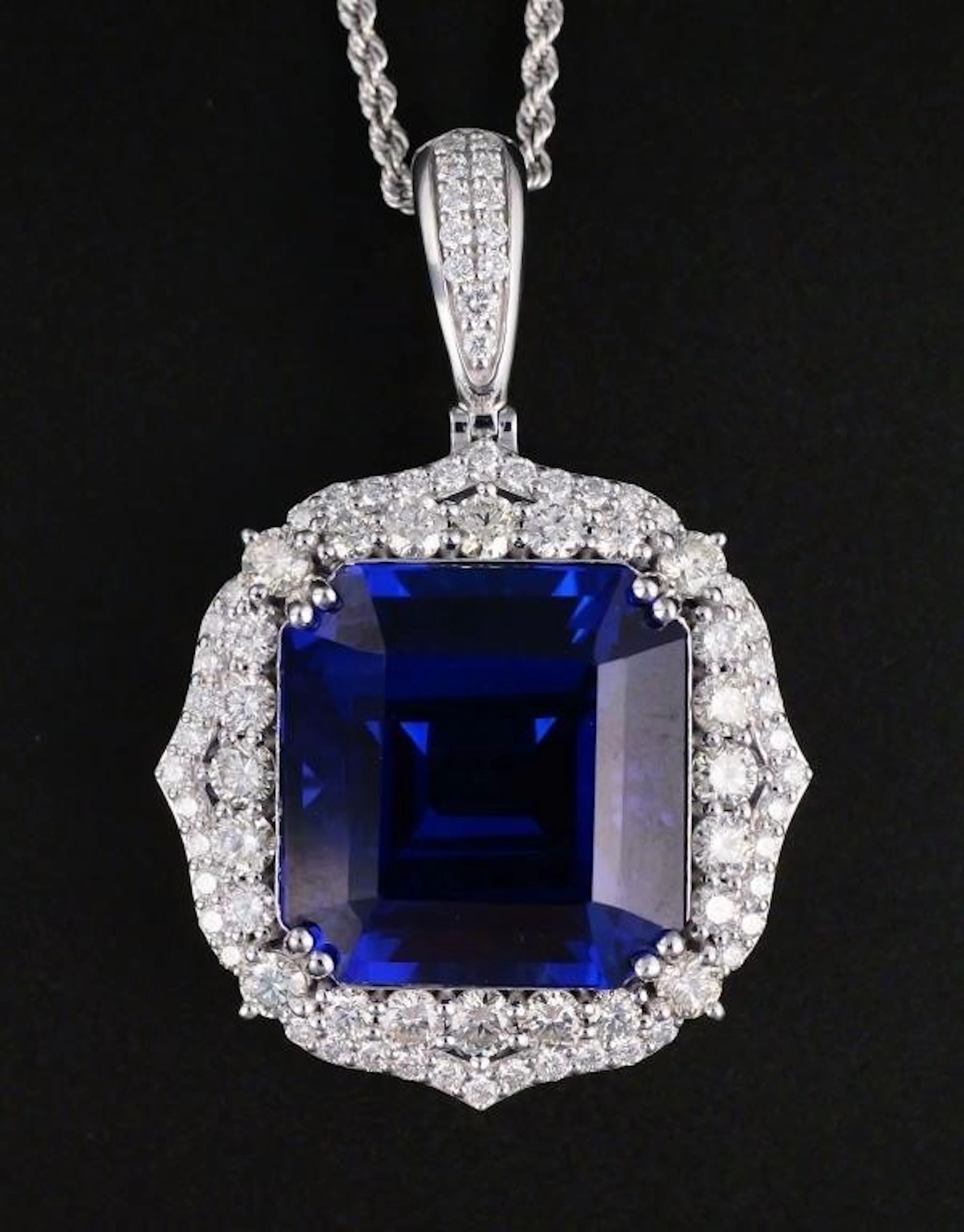 GIA 32.57ct Tanzanite Platinum Diamond Pendant