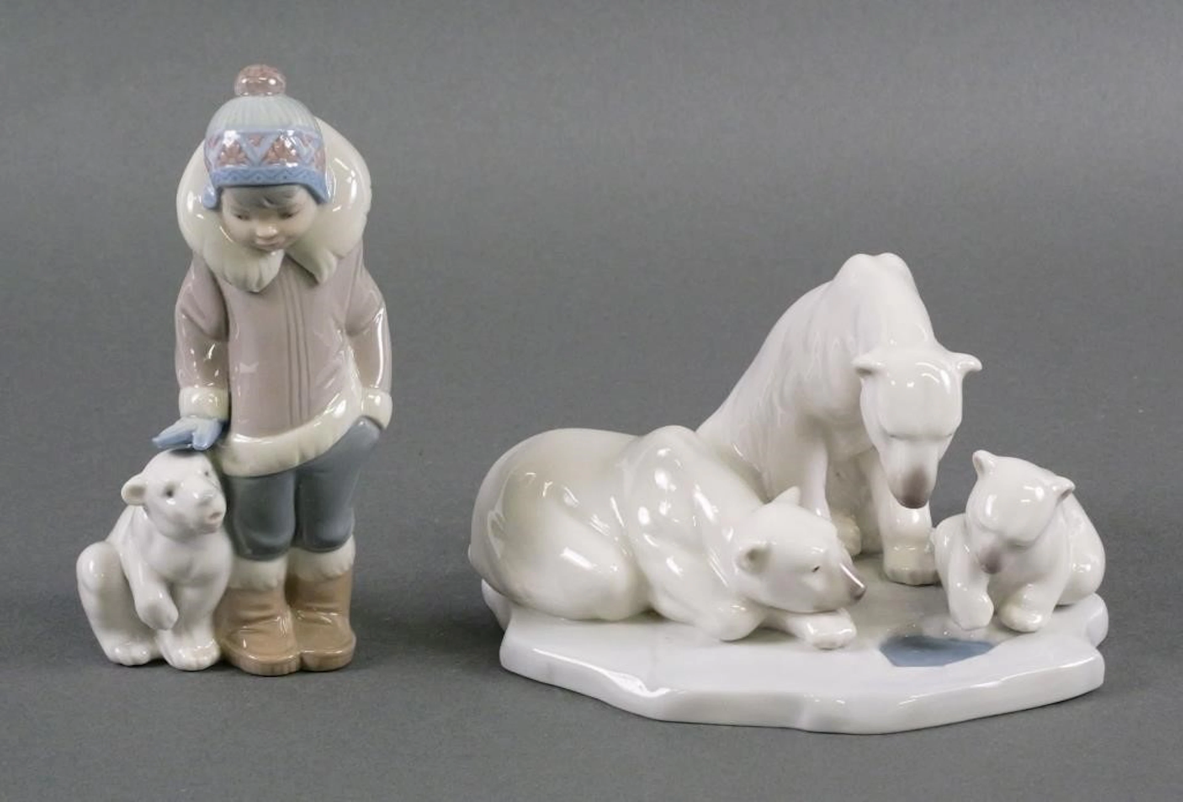 (2) Lladro Porcelain Polar Bear Figurines