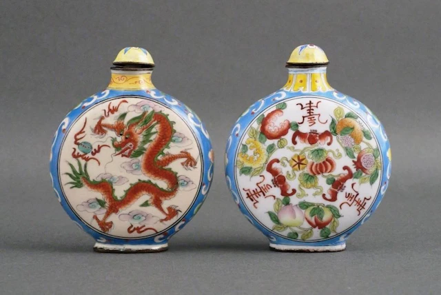 Pair Chinese Canton Enamel Snuff Bottles