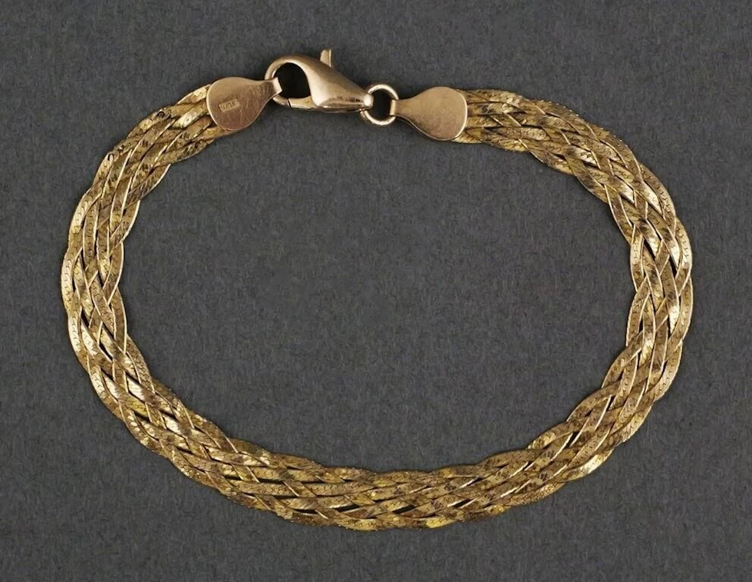 14K Gold 6 Textured Strand Braided Bracelet